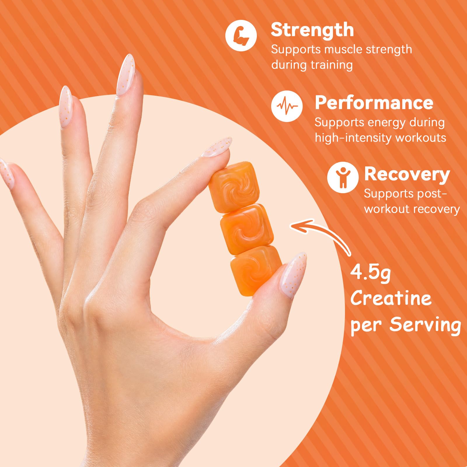 Creatine Monohydrate Gummies 4500mg Per Serving, Creatine Gummies Dietary Supplement for Men & Women, No Added Sugar, Non-GMO, Gluten Free, 90 Gummies, Orange Flavor — Amazon image 4