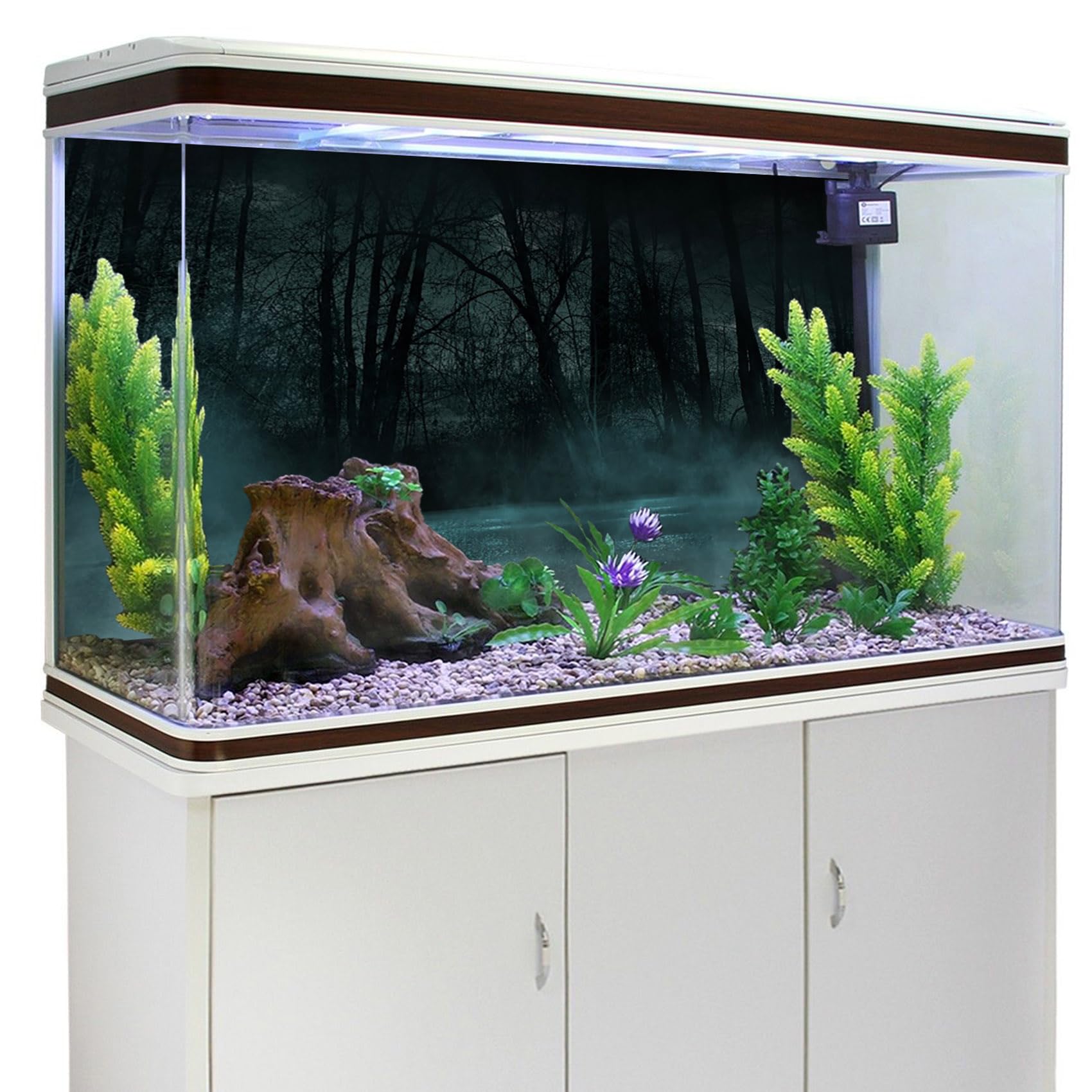 MIRRORANG 61x30cm Dark Scary Aquarium Background Trees Road Mist Horror Night Vinyl Durable Spooky Fish Tank Background - Image 3