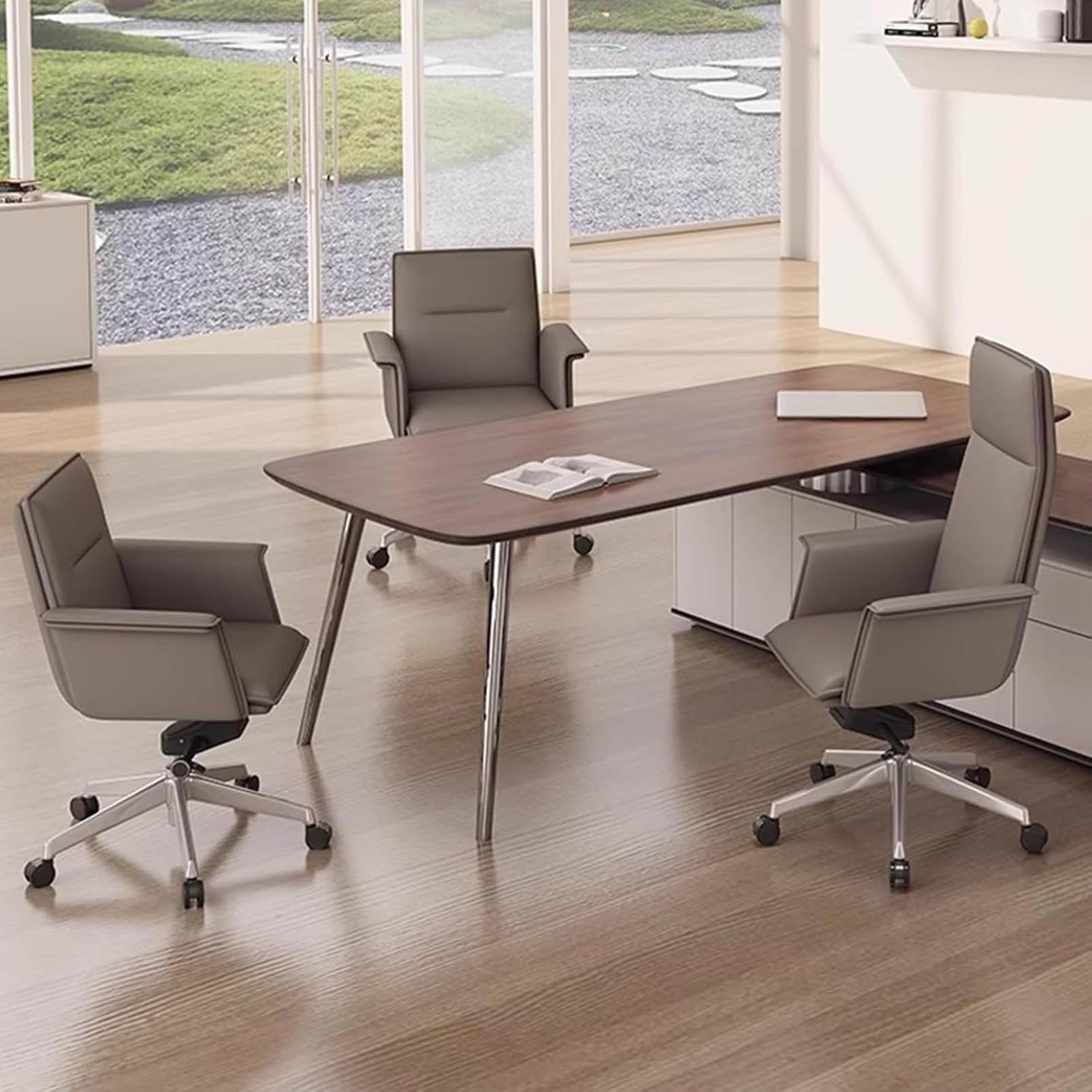 Sedia girevole con schienale alto, con ruote, in ecopelle e base in alluminio, tessuto liscio traspirante, ideale per casa, ufficio o piccoli spazi