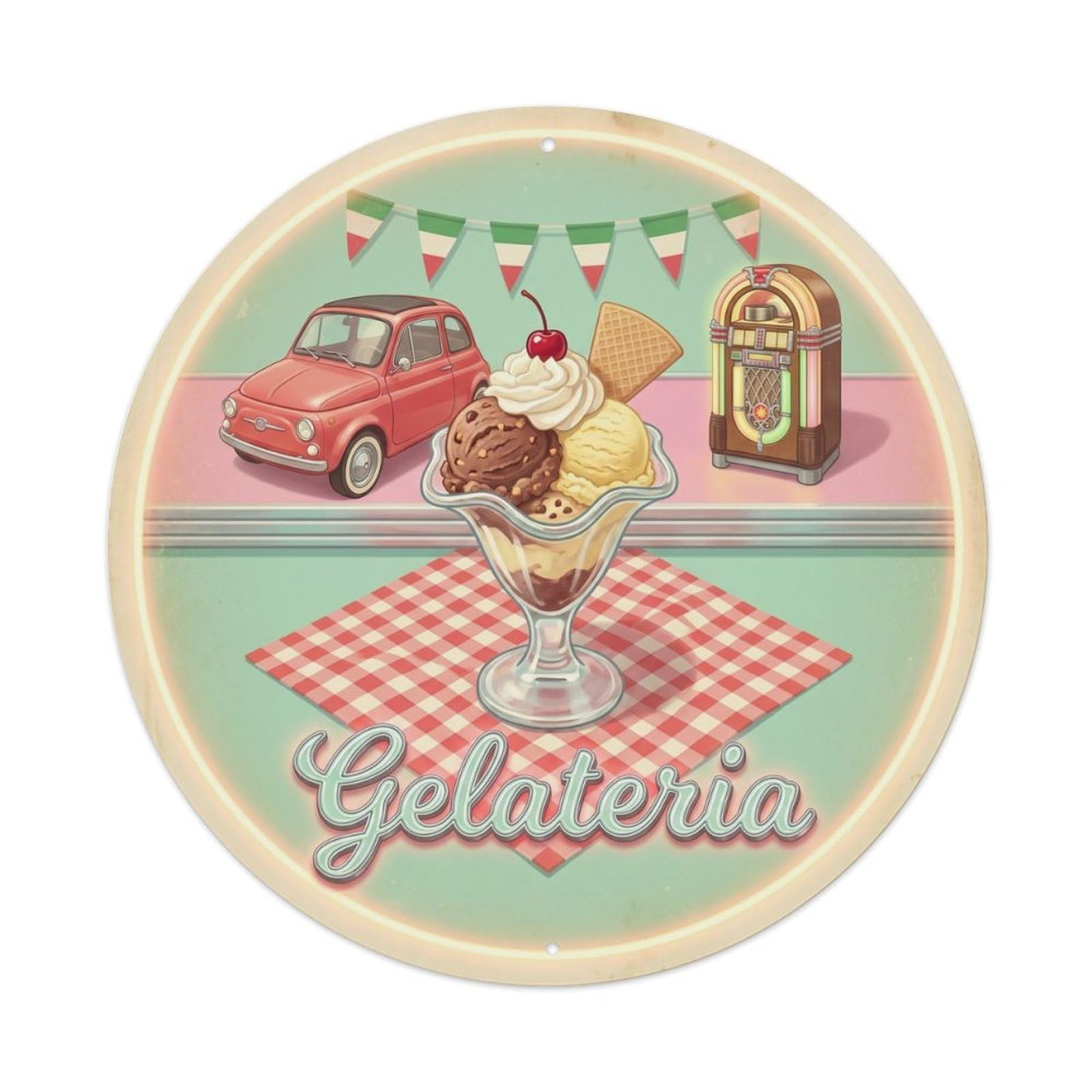 Gelato Food Culture 1950s Diner Sweet Shop Metal Tin Sign