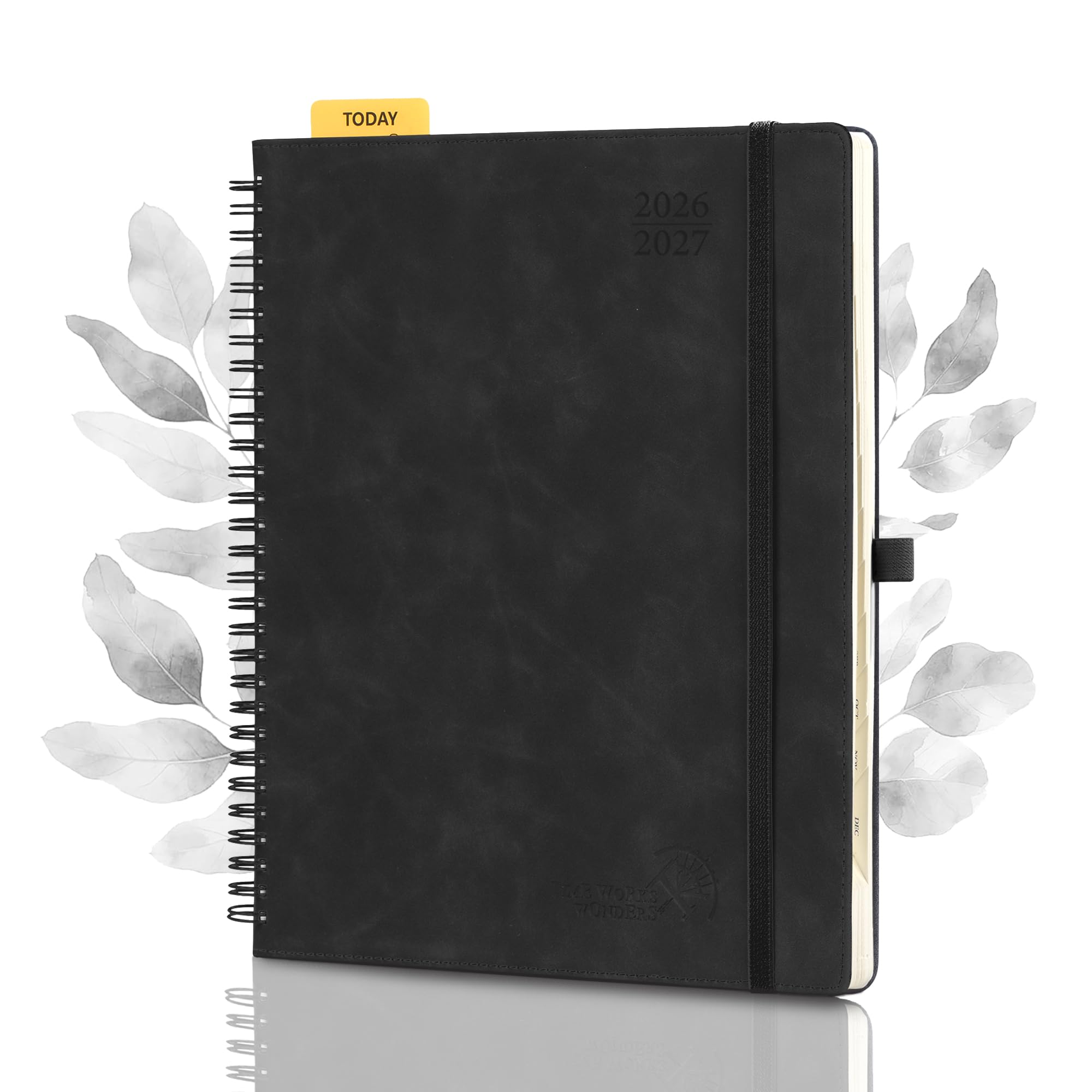 POPRUN Academic 2026-2027 Diary Week to View Large Spiral Bound Soft Cover 26.5 x 21.5 cm - 26/27 Mid Year Weekly Planner & Notebook in One, Monthly Tab(Black)