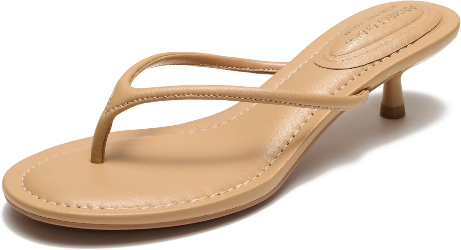 Project Cloud 100% Genuine Leather Sandals Women Footwear - Memory Foam Insole Fashion Dress Kitten Heels for Women - Lightweight and Comfortable Summer Sandals for Women 2026 (Mango)