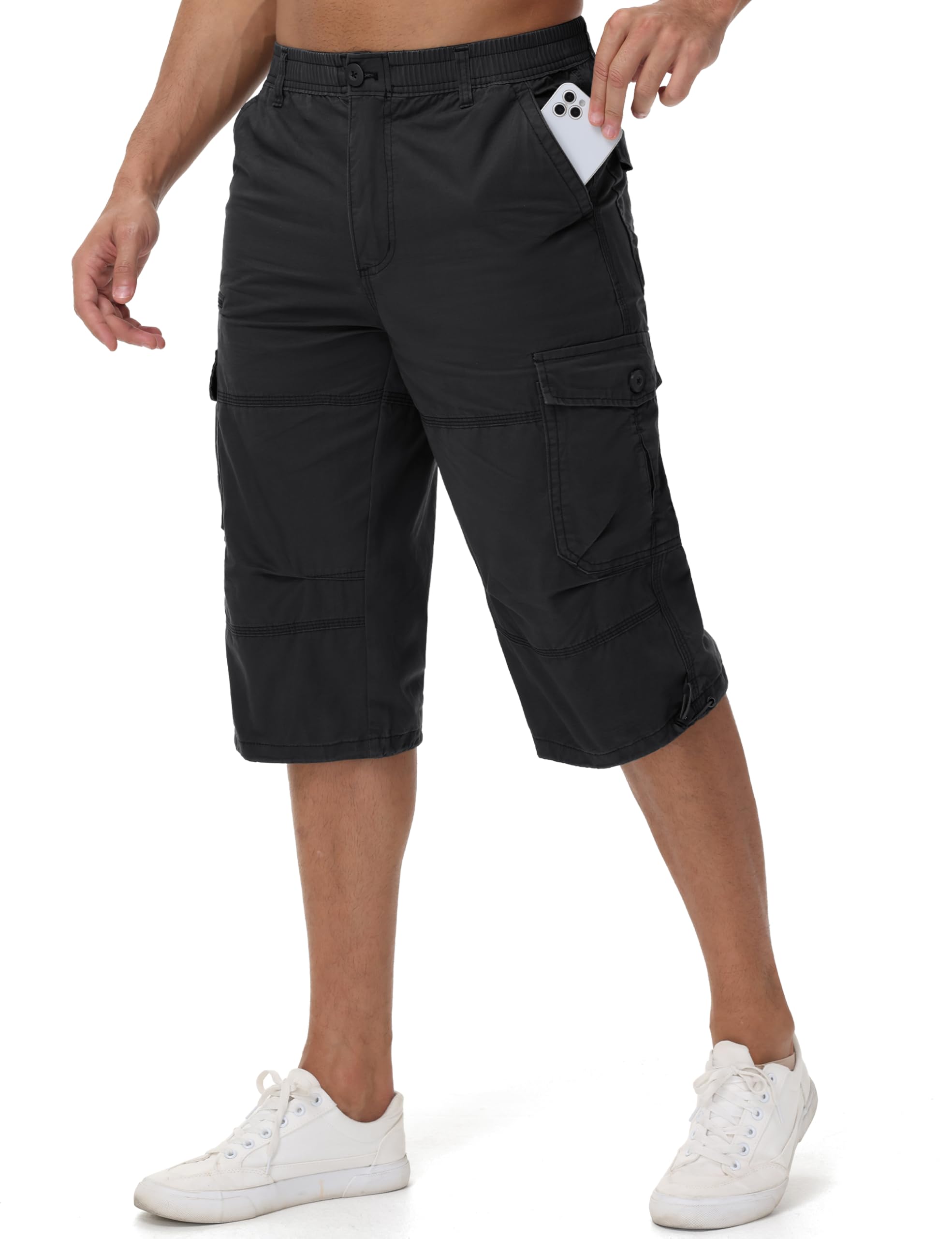 MAGCOMSEN 3/4 Hosen Herren Atmungsaktiv Cargo Short mit 7 Taschen Stretch Bermuda Kurze Leicht Caprihose