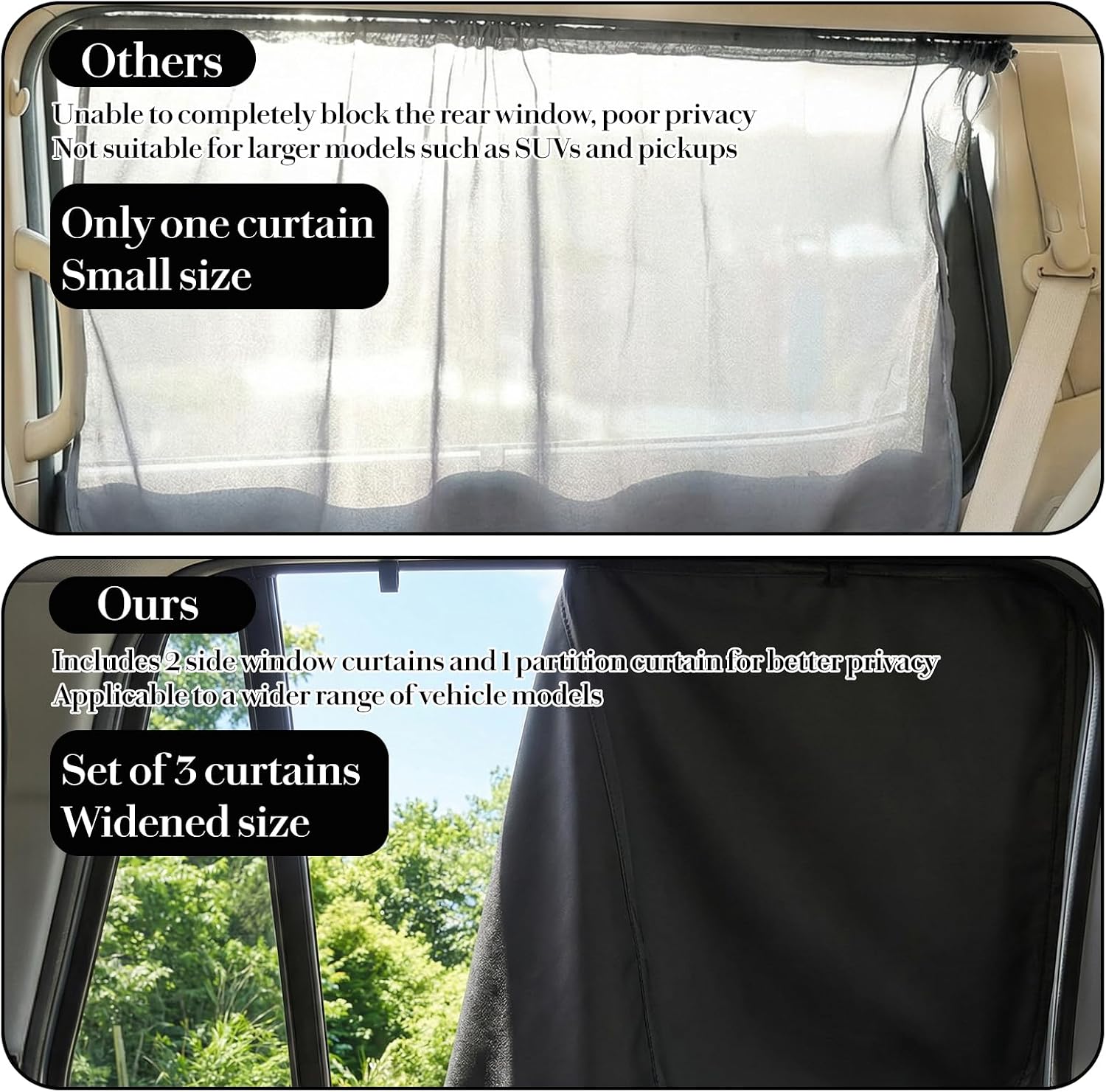 S Set of 5 Car Window Shades, 95% Light Blocking Sunshades with Privacy Divider Curtains and Side Windows Covers Wide Sedan SUV Accessories for Baby Travel Camping Nap Sleeping