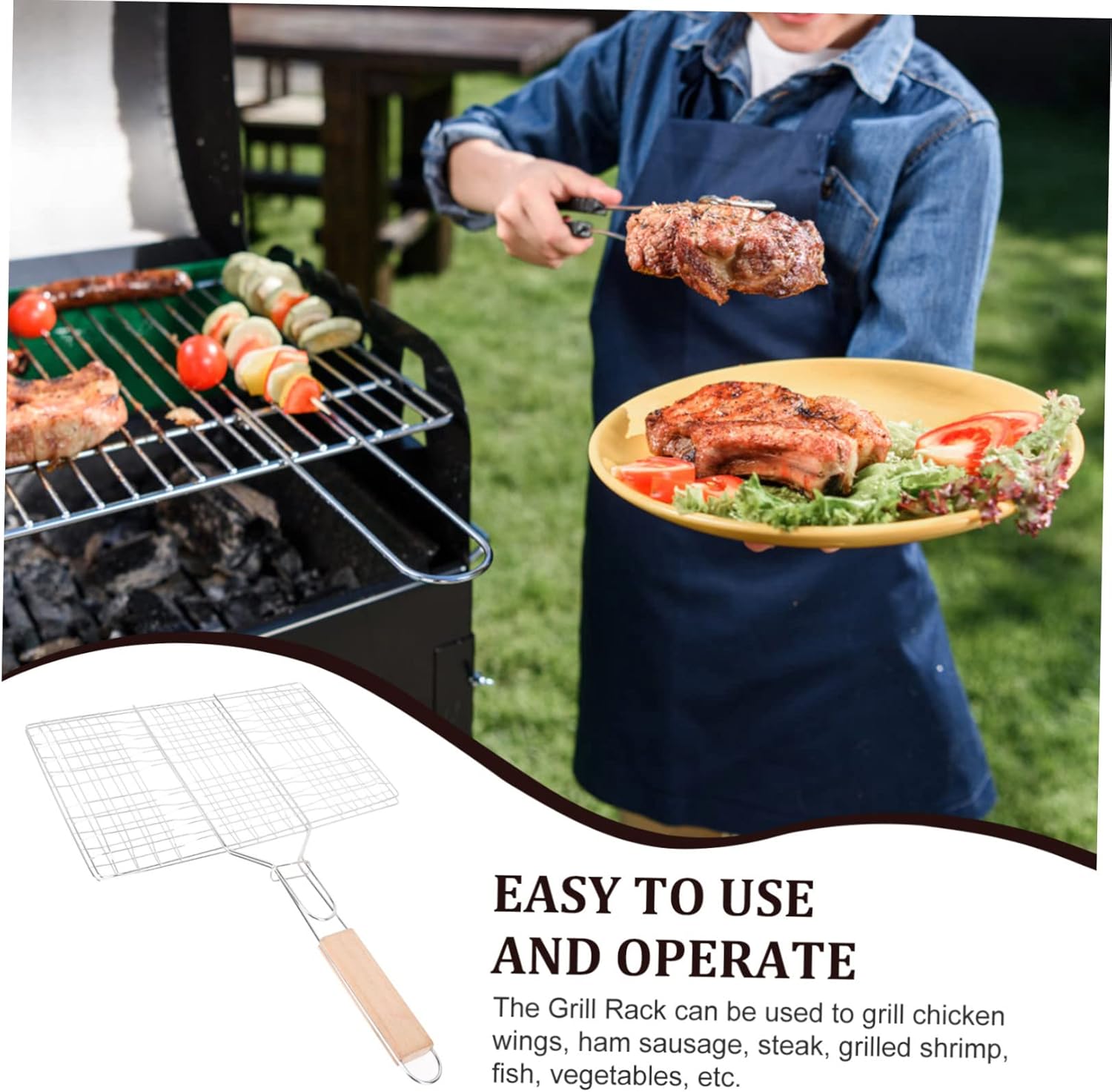 Happyyami 4pcs Grilling Basket Fish Grill Basket Outdoor Grill Accessories Portable Smoker Grill Grilling Tools for Outdoor Grill Camping Grills Clip Style Grill Mesh Smoky Fold Iron