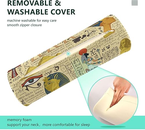 Miniatura 3 de JUNZAN Almohada ortopédica para el cuello de los dioses egipcios antiguos, almohada redonda de espuma para aliviar el dolor, almohadas cilíndricas