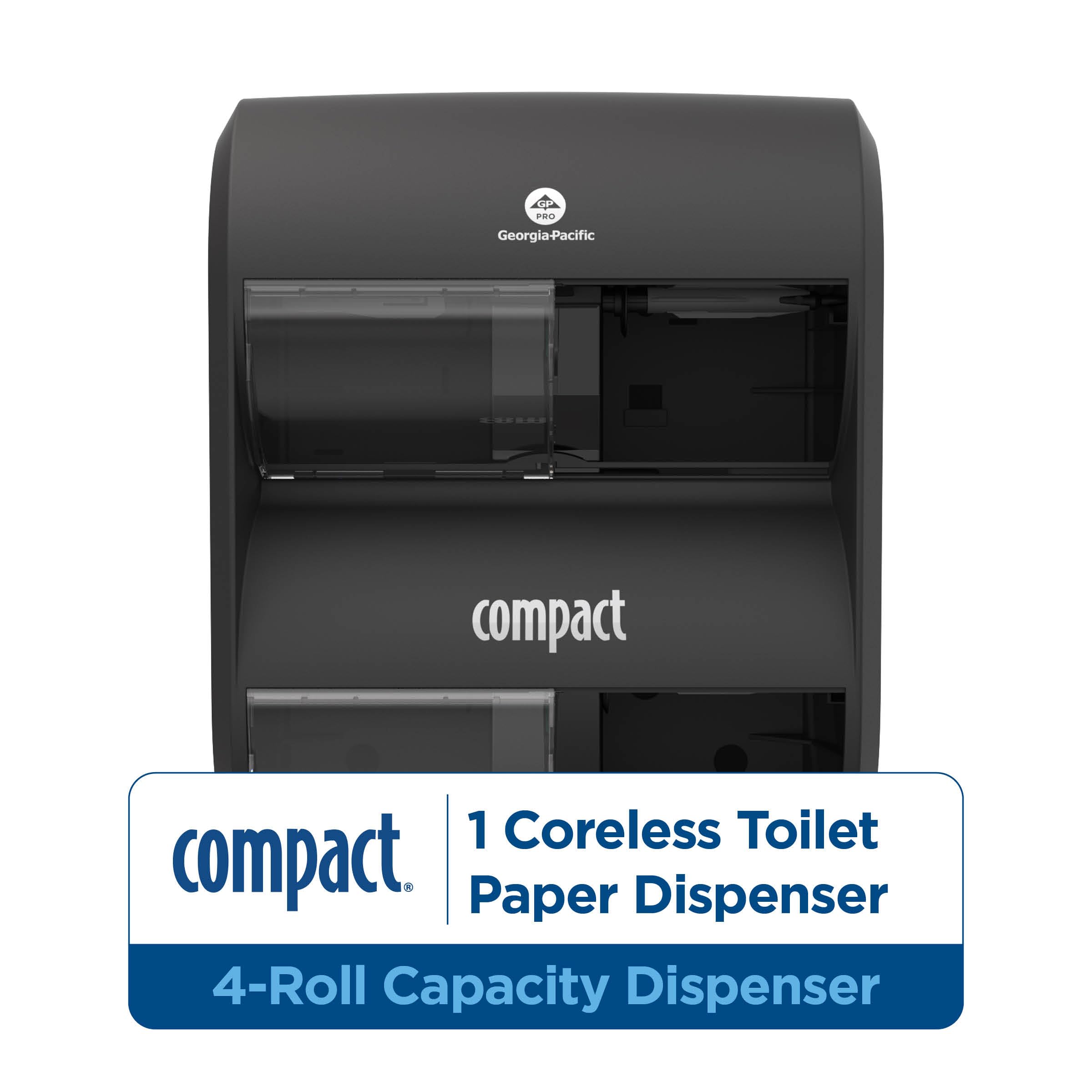 COMPACT® Dispensador de Papel higiénico Quad Plus sin núcleo de Alta Capacidad de 4 Rollos, Negro, 1 dispensador
