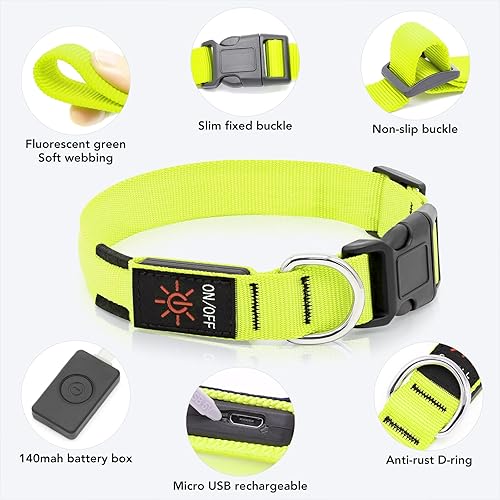 Miniatura 2 de Collar de perro iluminado por la noche, collar de perro con luces LED ajustable, collar de perro iluminado recargable impermeable, luces de perro