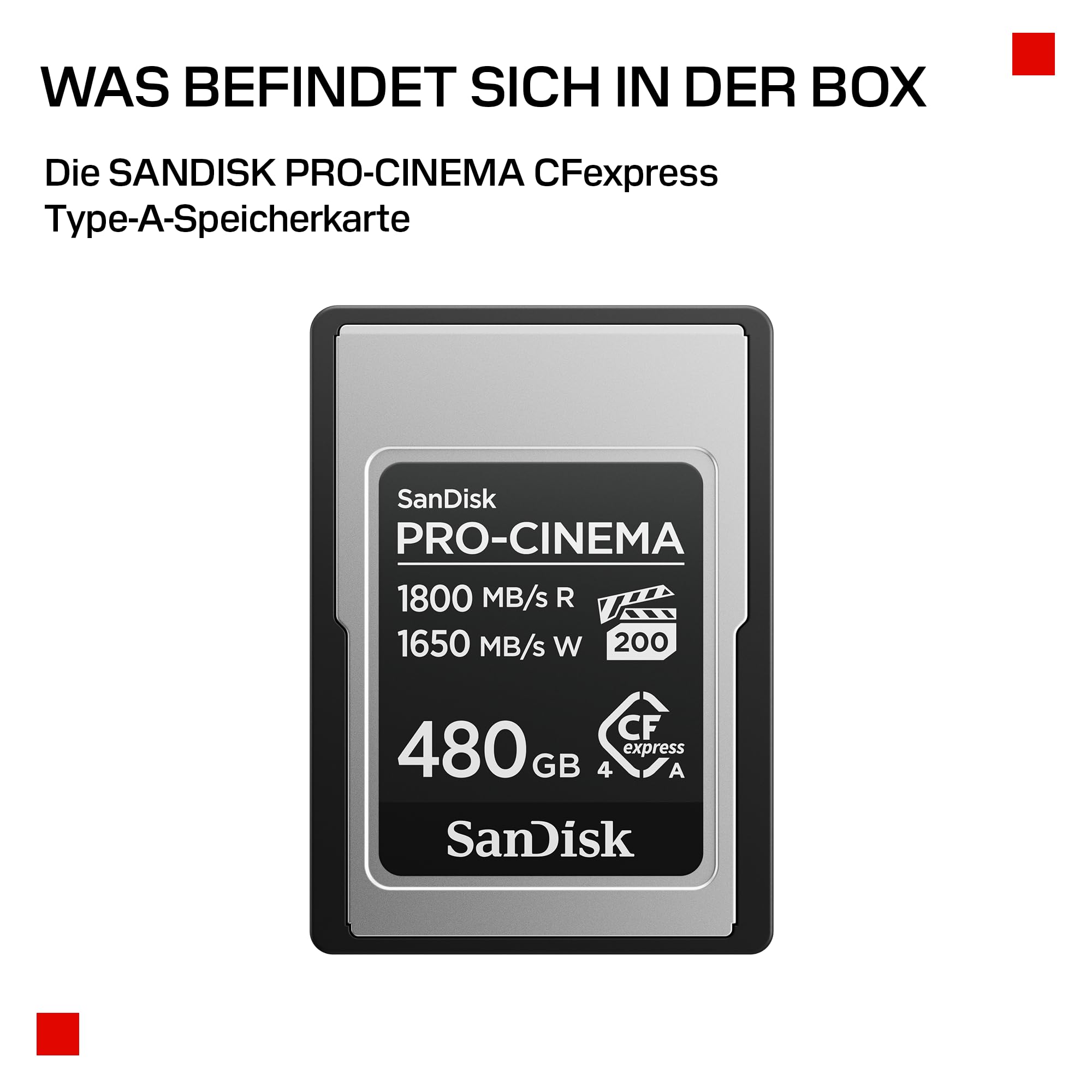 SanDisk PRO-Cinema CFexpress Type-A-Speicherkarte 480 GB (Lesen bis zu 1.800 MB/s, Schreiben bis zu 1.650 MB/s, 4K, 6K, 8K, VPG200)