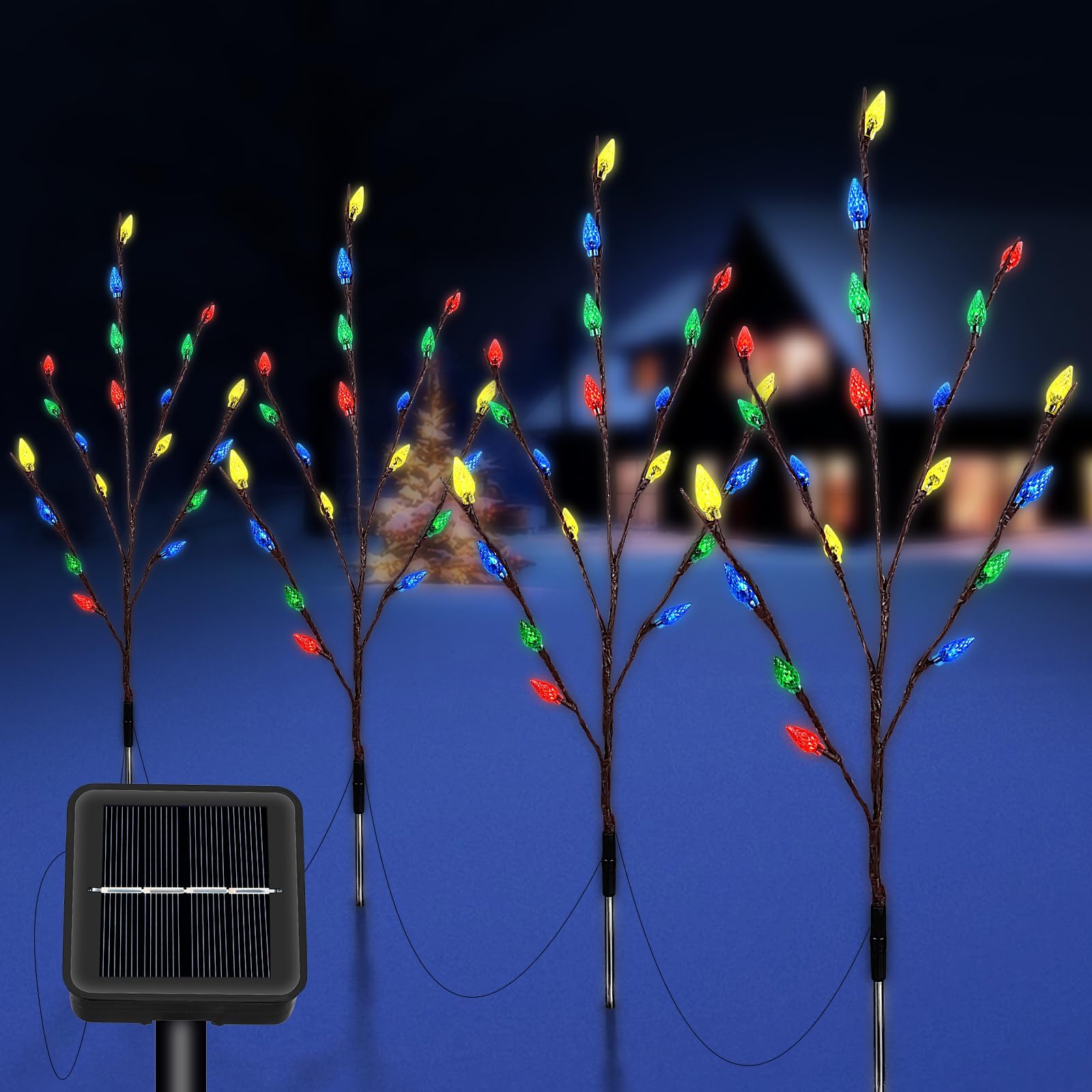 4 Piezas Luces Solares de Navidad 80LED Colorato Fresa Árbol de Navidad, Luces de Navidad Exteriores, Impermeables Luces de Navidad Solares, Decoración de Navidad Exterior, Fiestas, Balcón, Jardín