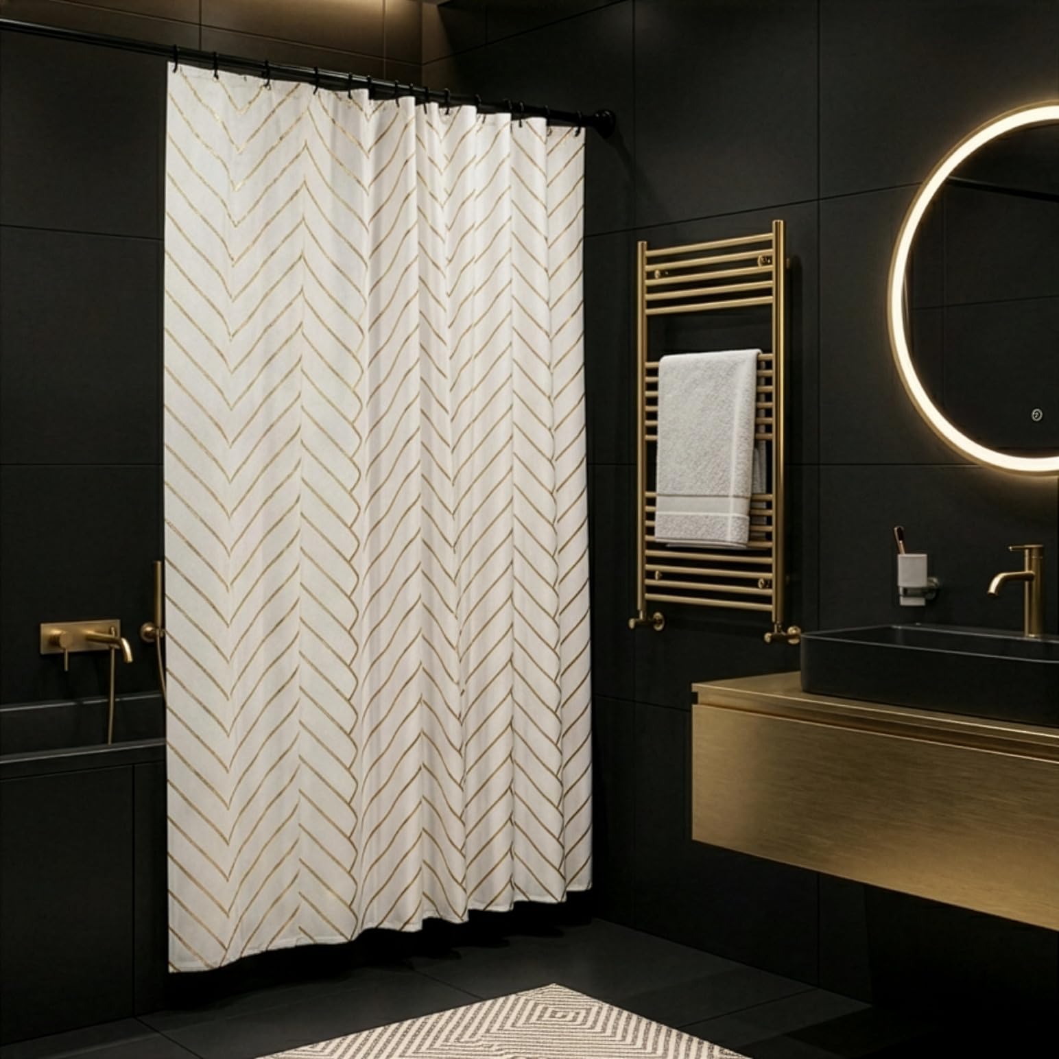 Croydex Gold Chevron Shower Curtain (180 x 180cm)