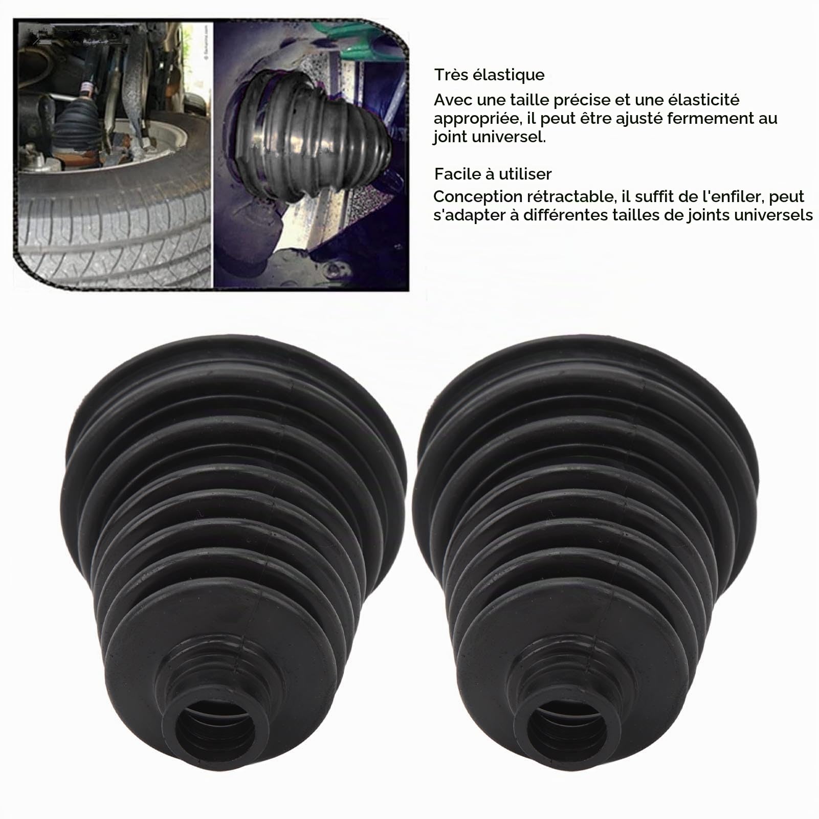 Lot de 2 Soufflets de Cardan Universels à Vitesse Constante, Très Flexibles, pour Voitures
