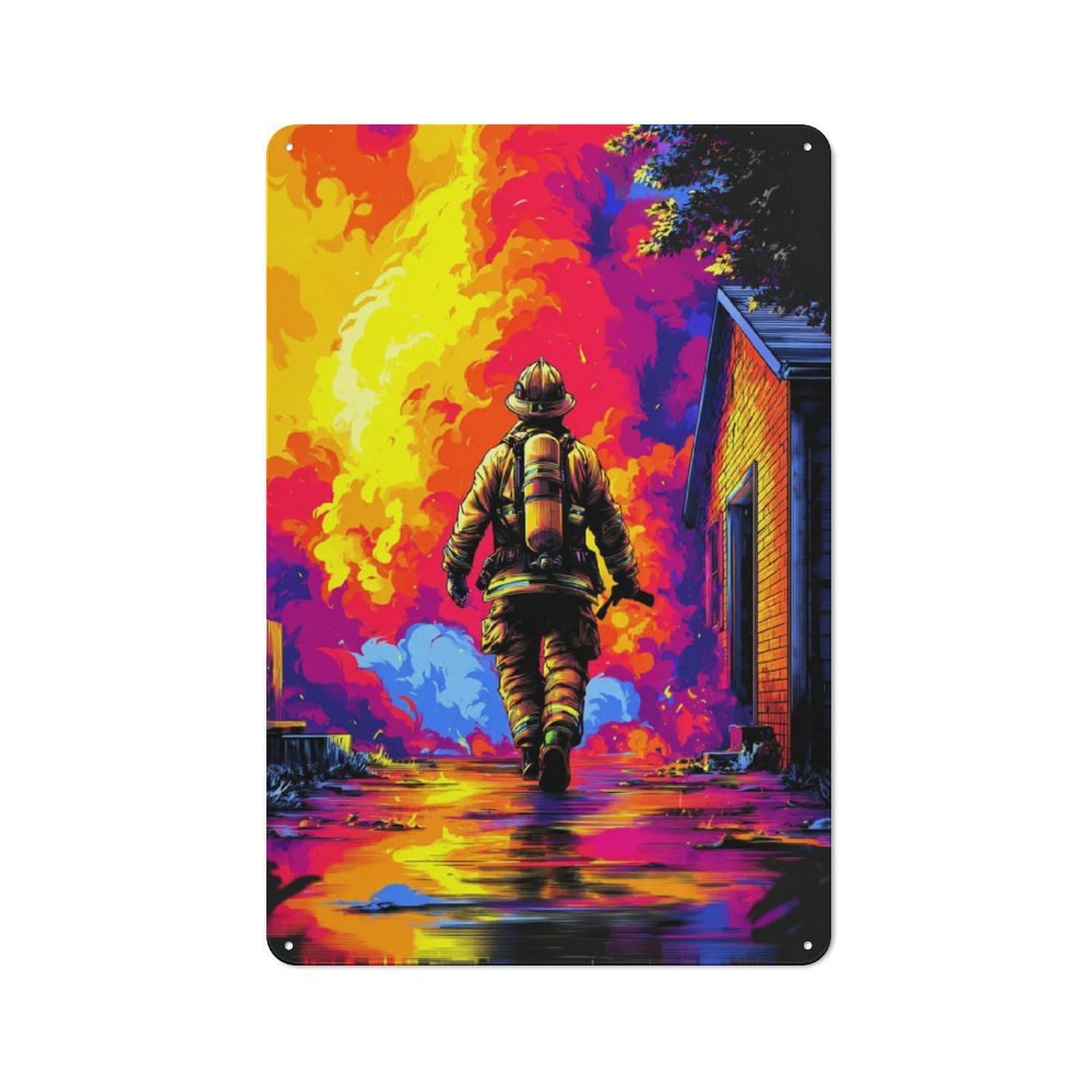 Junmoney Firefighter Bravery A Colorful Tribute Metal Wall Art Sign 30X20cm, Modern Retro Urban Room Decor For Modern Home, Workshop, Office Or Cafe