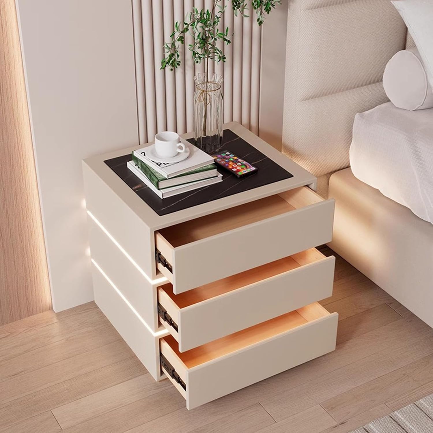 シモンズ ナイトテーブル ベッドサイドテーブル コンセント&足ランプ