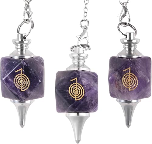 Miniatura 3 de TUMBEELLUWA Péndulo de punta de cristal con patrón en espiral para adivinación radiestesia, péndulo colgante de piedra de cuarzo facetado con cadena