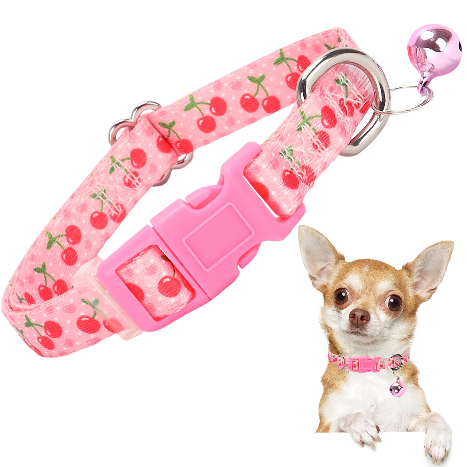 XS Dog Collar with Bell - Durable Nylon Collar for Small Breeds, Adjustable Cute Fruit Pattern Collar for Chihuahua Pomeranian Yorkie, Heavy-Duty for