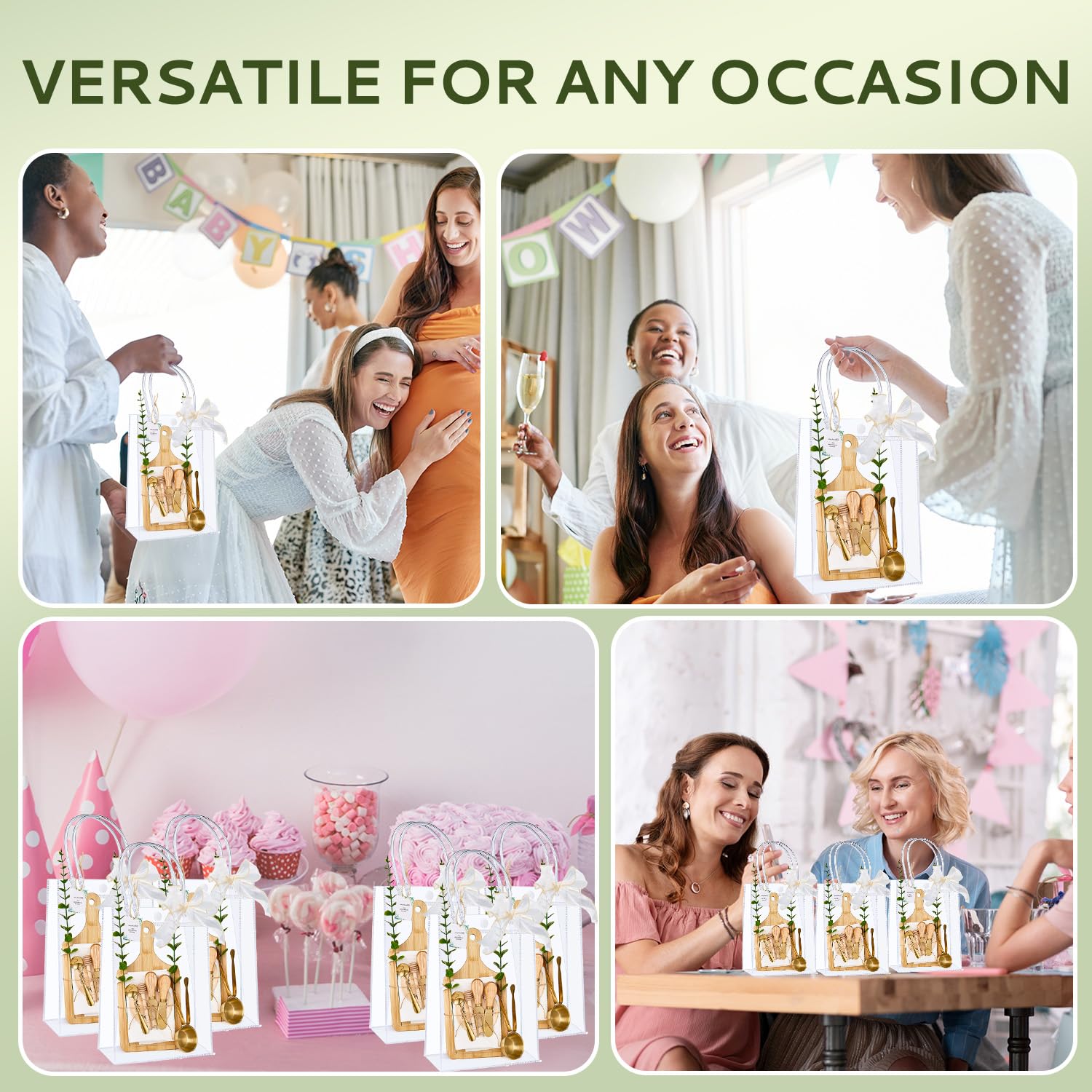 Juego de utensilios de acero inoxidable para los ganadores del juego para los ganadores del juego, tabla de queso, cuchara, cuchara, tarjeta de agradecimiento, bolsas de regalo para baby shower, boda
