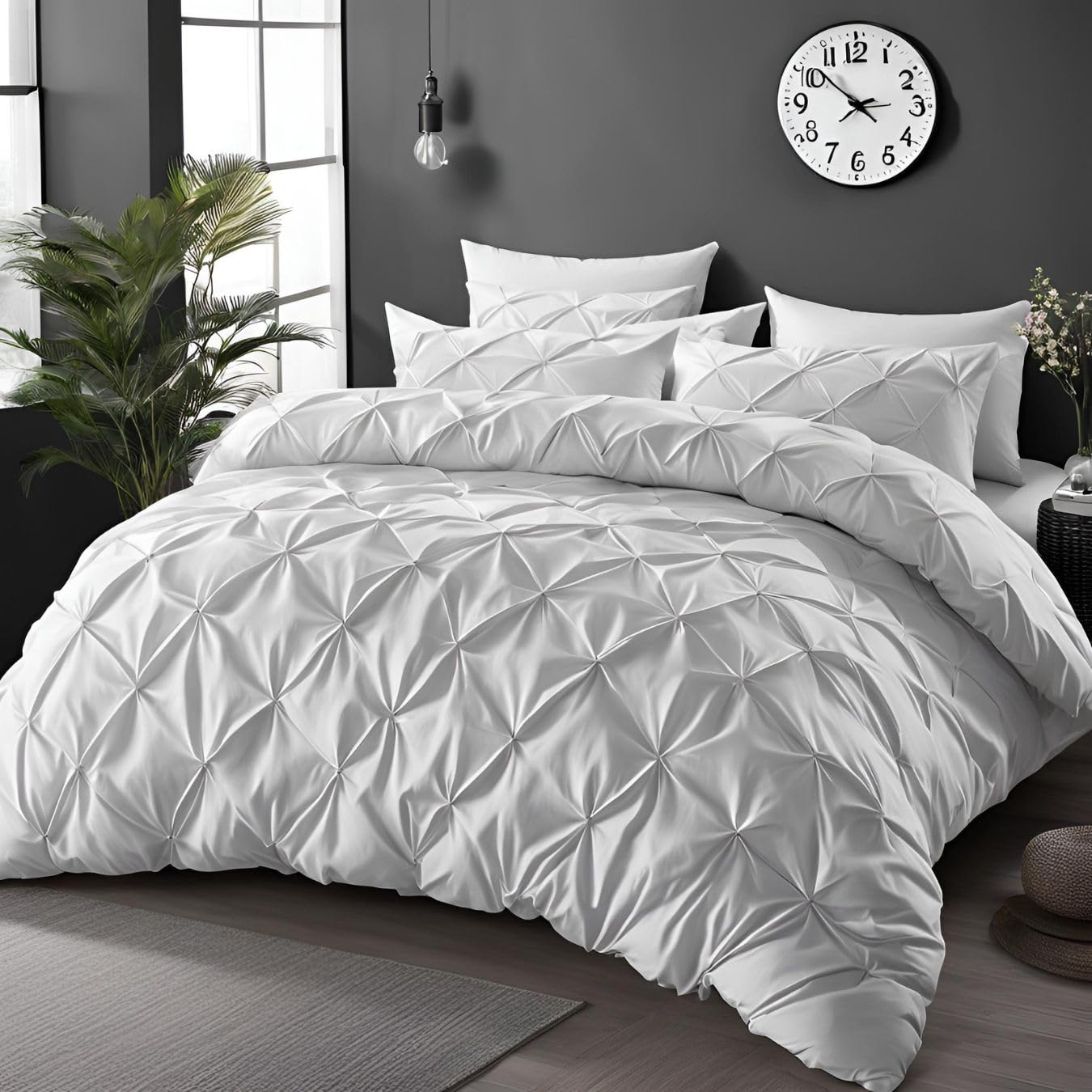 Epinch Pinch Pleated Duvet Cover Set 800 TC 100% Egyptian Cotton Luxurious Soft Home & Hotel 3-Piece 1-Pinch Duvet Cover 2-Pinch Pillowcase (White, King_92 X 106 Inch)-image-46