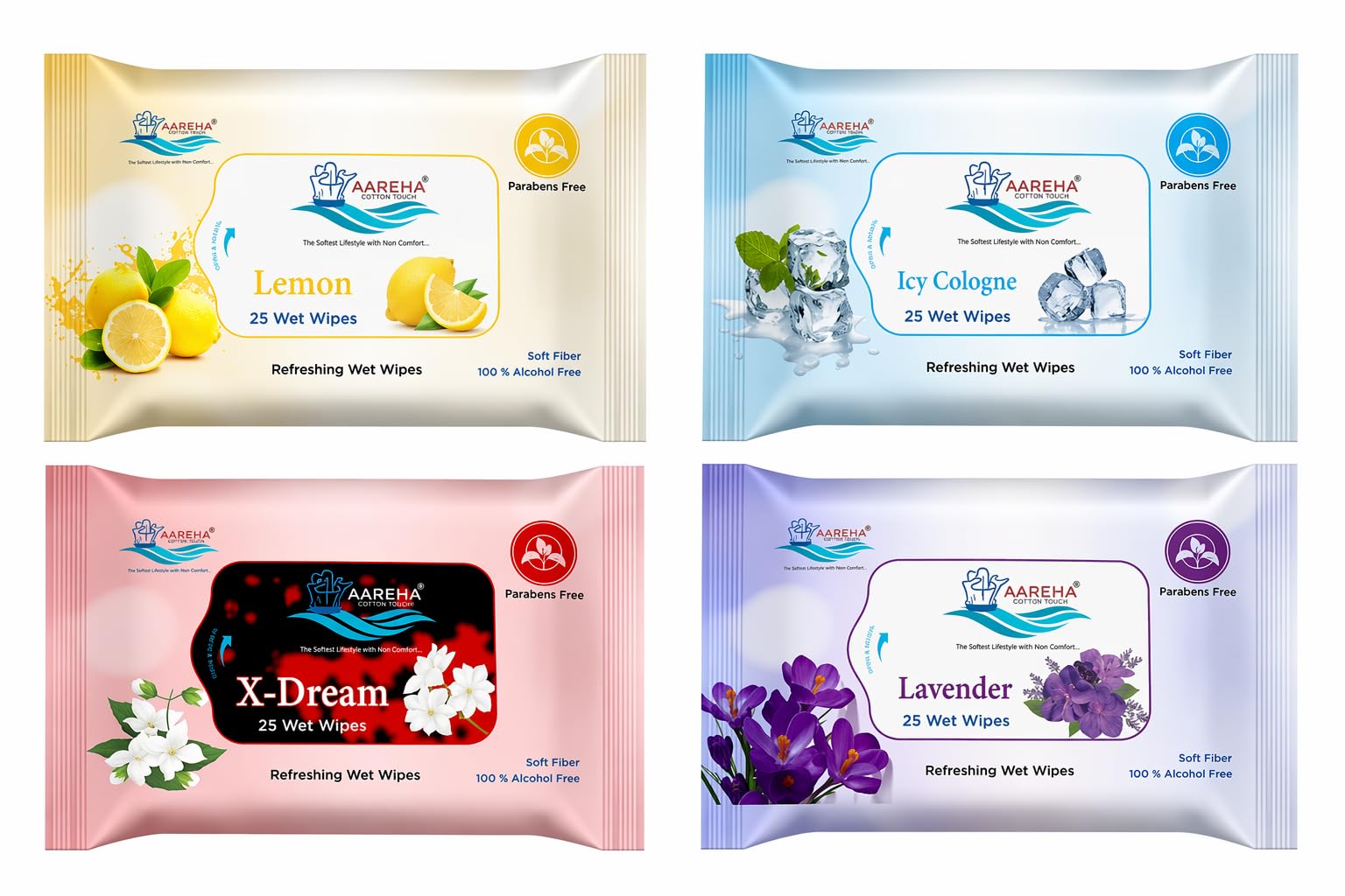 Wet Wipes | Alcohol & Paraben Free | pH Balanced, Moisturizing Wipes for Face & Hands | Lemon, Icy Cool, Lavender & X-Dream | Combo Pack (4 Packs, 100 Wipes)-image-41