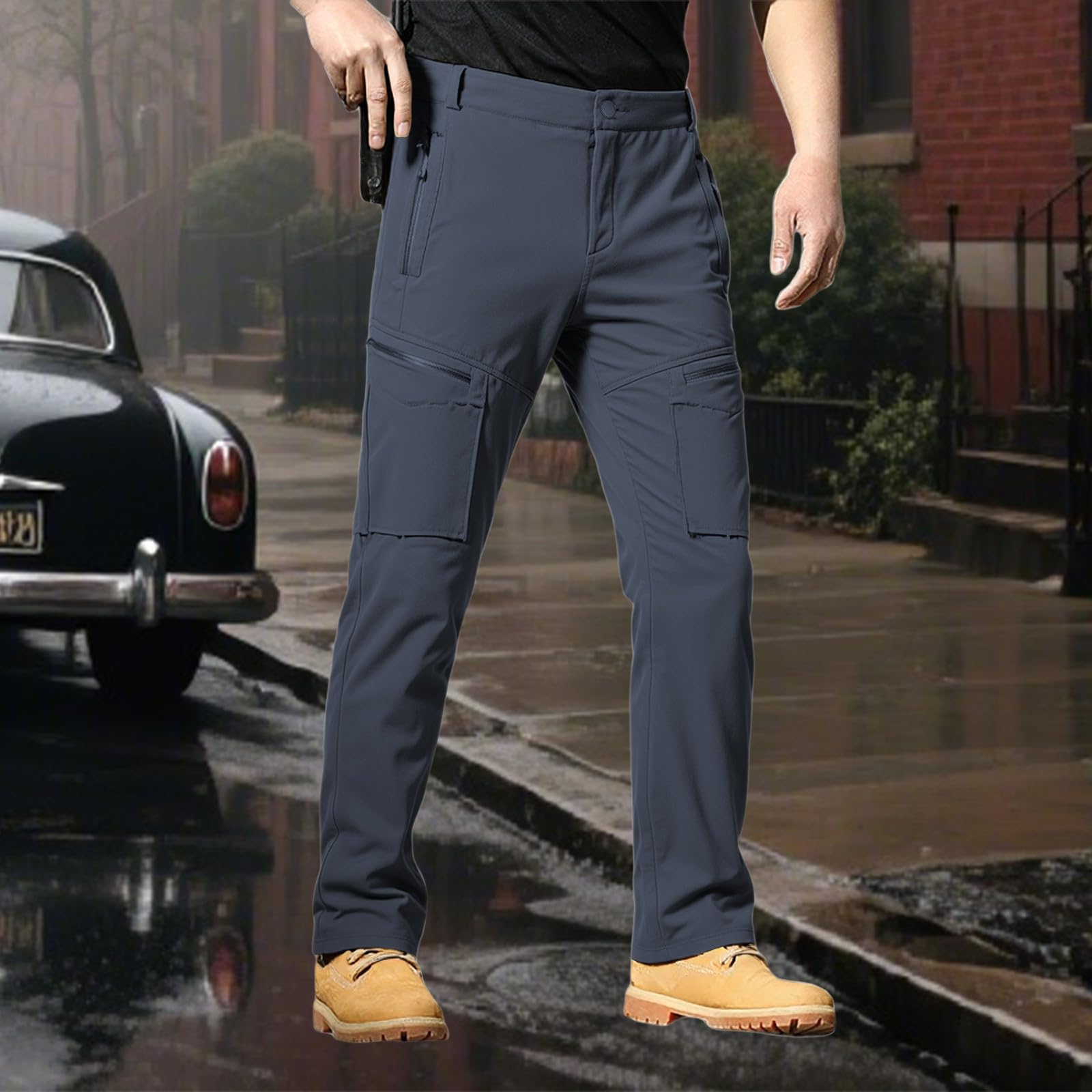 Generisch Pantalones de lluvia de forro polar para hombre, montañismo, jogging, forro polar, pantalones de softshell, pantalones cargo cálidos, resistentes al agua, pantalones de senderismo