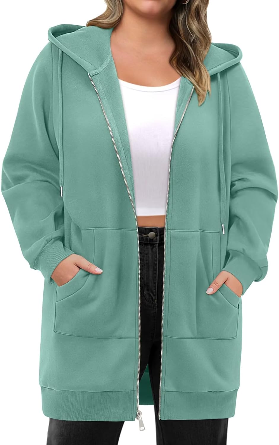 StunShow Womens Plus Size Hoodies Zip Up Oversized Y2k Drawstring Sweatshirt Casual 2025 Fleece Jacket with Pocket - Image 2