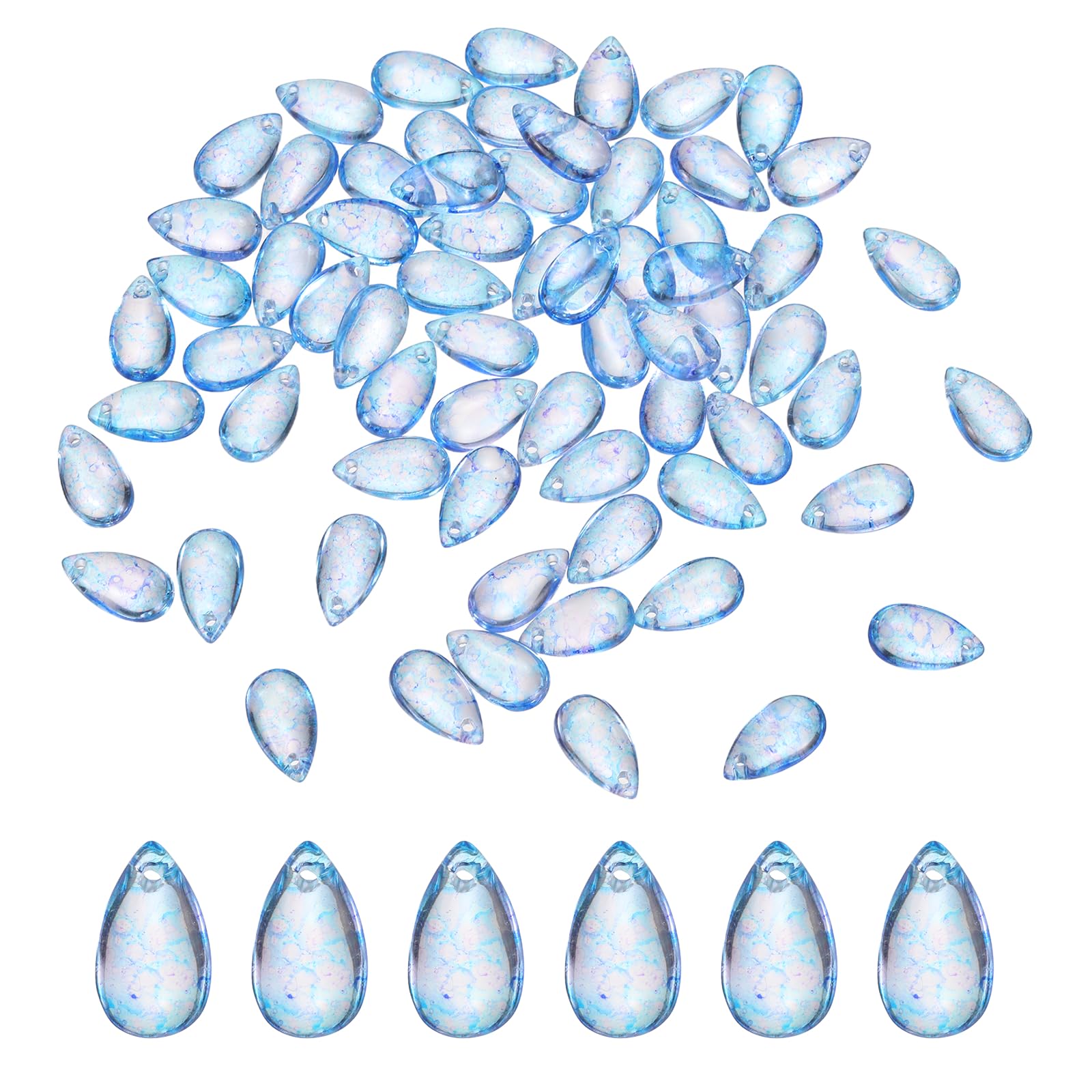 sourcing map 100 Pcs Teardrop Crystal Glass Beads, 8x14mm Teardrop Glass Charm Pendants Water Drop Beads Top Drilled for Jewelry Making DIY Craft Bracelets Necklace, Clear Blue — image 1