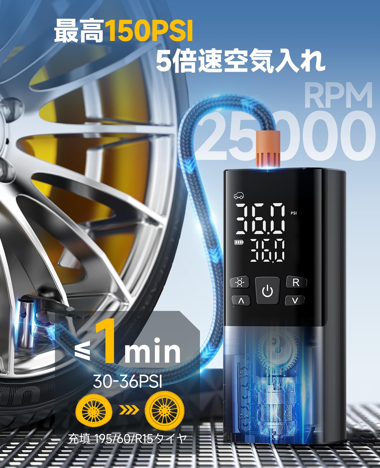 Amazon | 自転車 空気入れ 電動空気入れ バイク 車 コードレス 自動