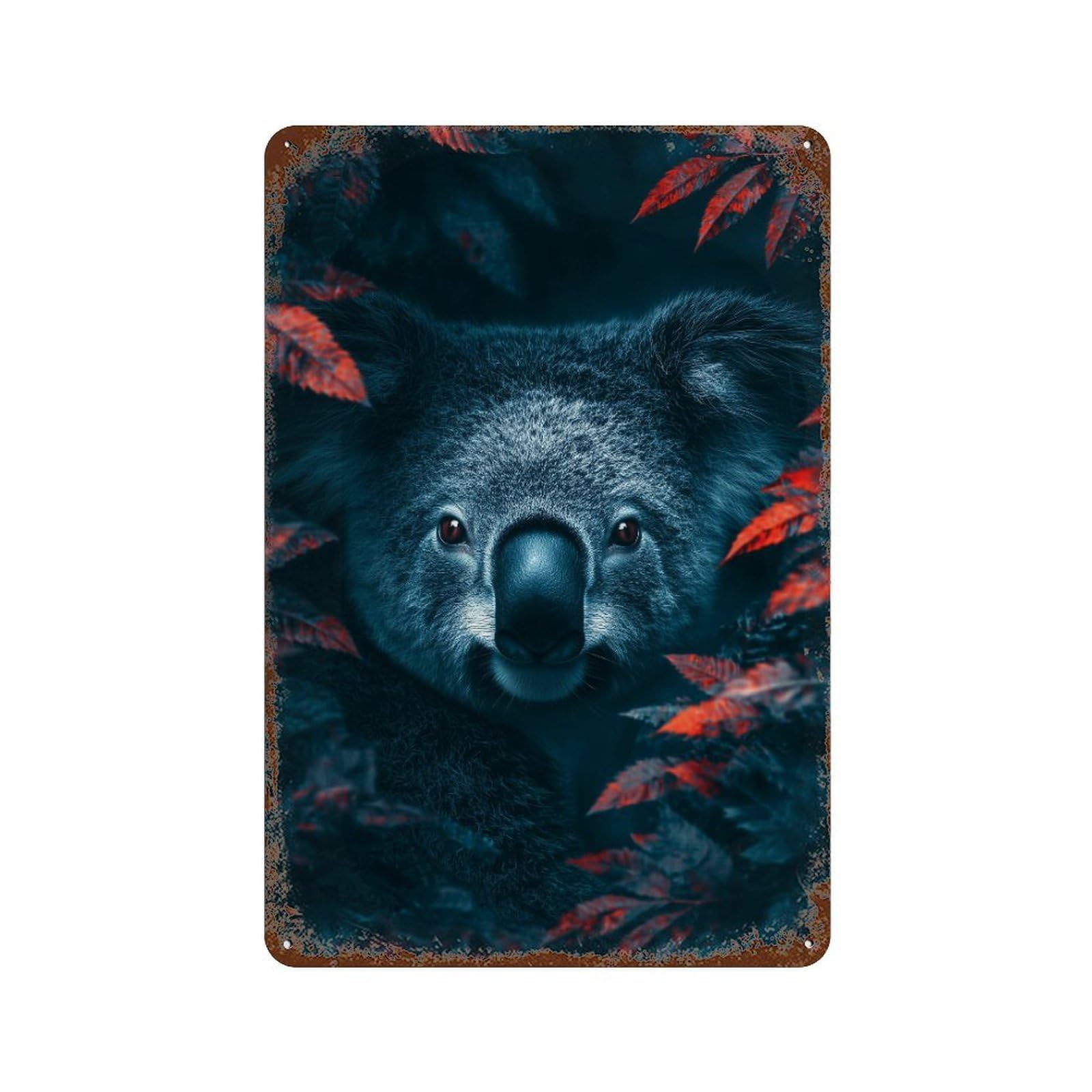 Aged Metal Wall Plaque with Koala in Autumn Leaves Design 11.8"x7.9", for Shed, Workshop And Garage Wall Decor, Decorative Metal Wall Art