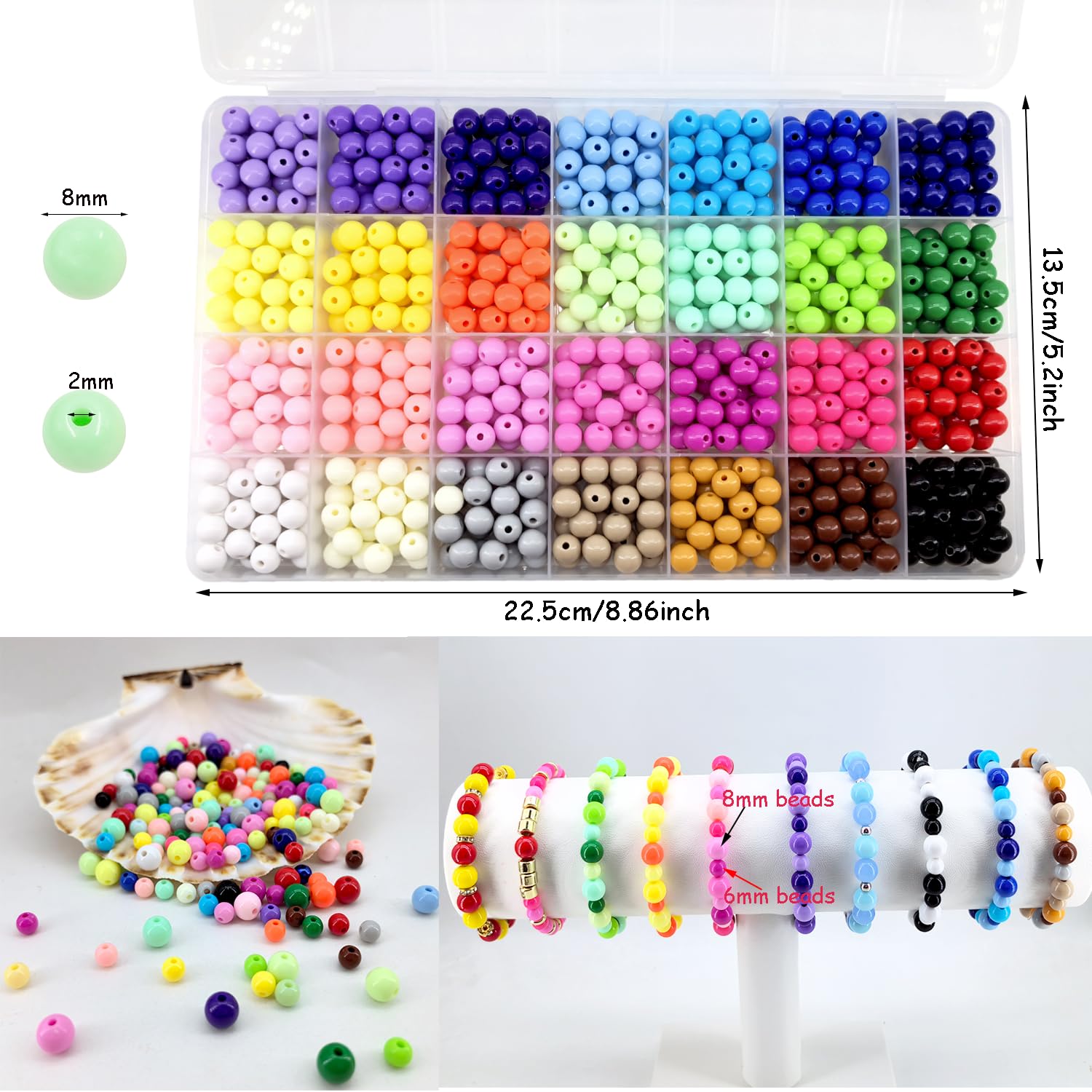 Amazon.com: 756Pcs 8mm Acrylic Round Beads for Jewelry Making, 28