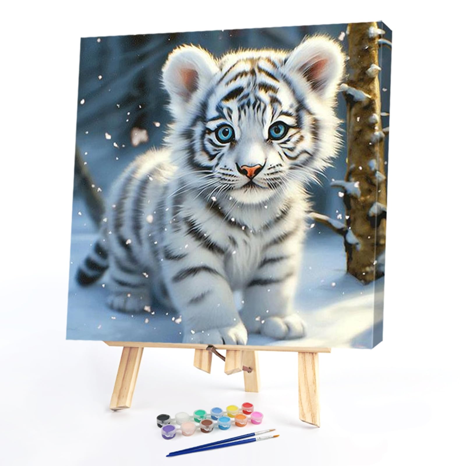 POETRYDRAW DIY Snow Cub Paint by Numbers Kits Drawing Paintwork on Canvas 17.72x17.72inch Without Frame Canvas Oil Painting Number Painting for Beginners Adults Gift Home Wall Decor (Snow Cub)