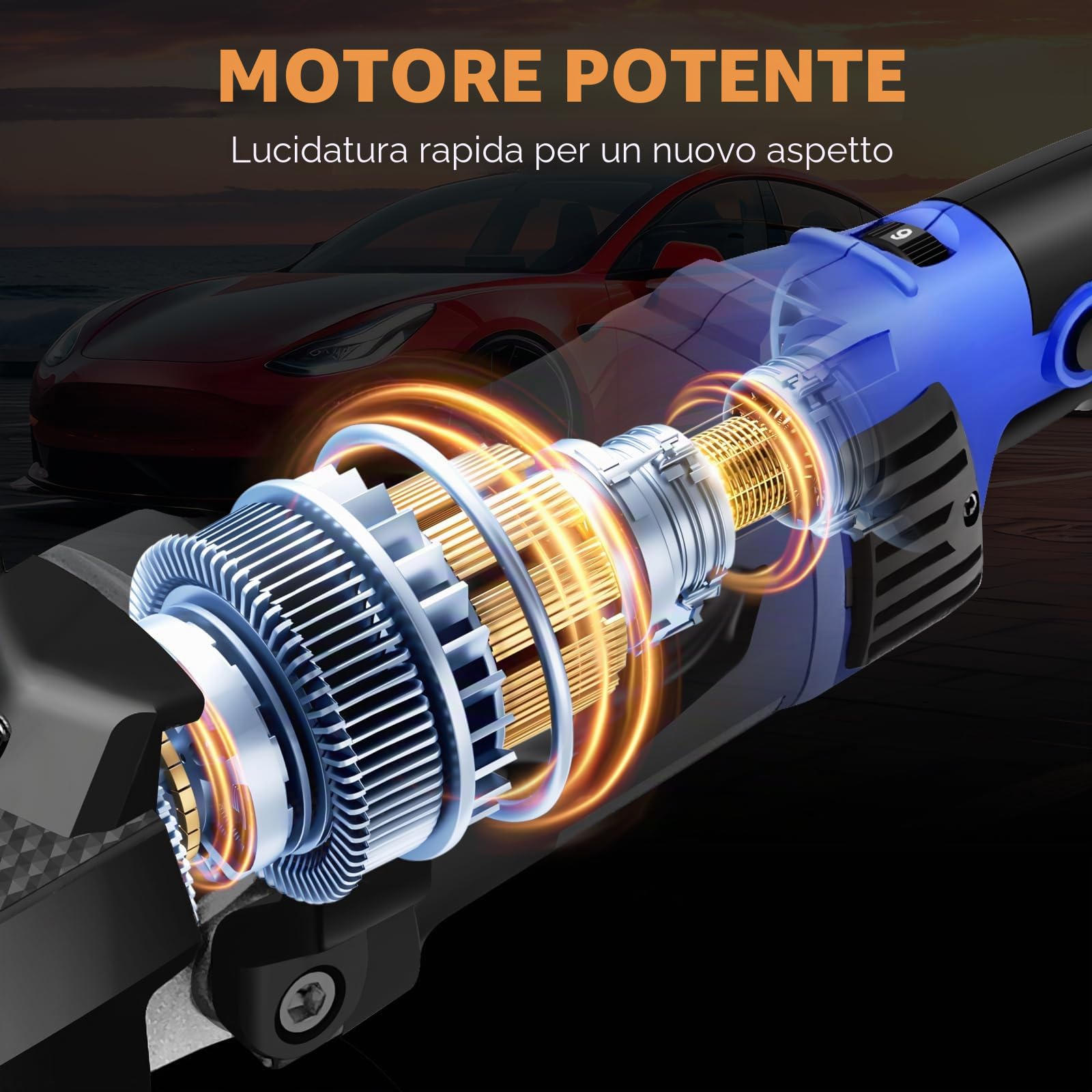 Lucidatrice Rotorbitale Auto,, Lucidatrice Auto Professionale Elettrico 800-3500 giri/min, 6 Velocità Variabile, 150-180mm per Lucidatura Automatica