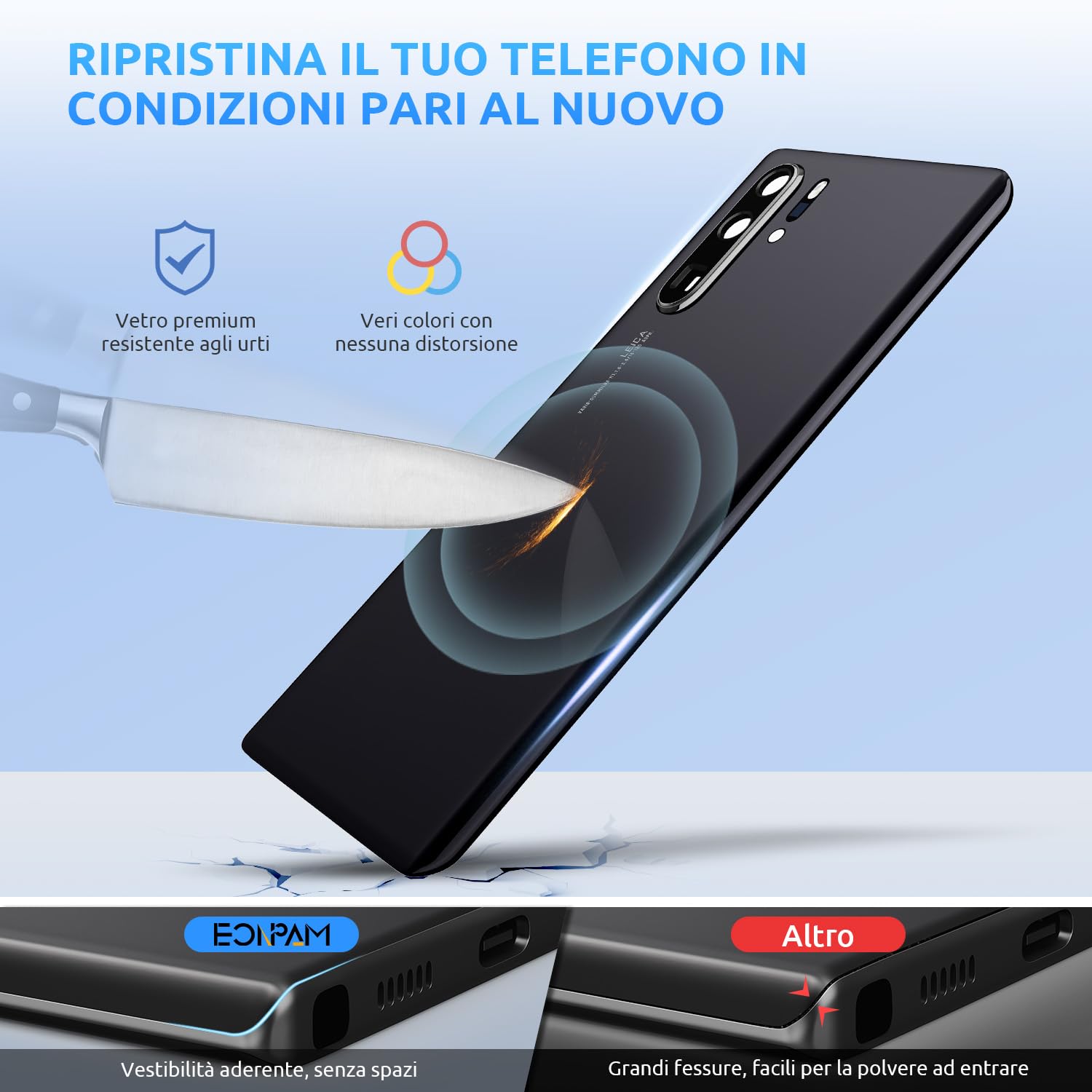 Scocca Vetro Posteriore Sostituzione per Huawei P30 PRO Originale Coperchio Copribatteria con Vetro Fotocamera+Ricambio Kit(Nero)
