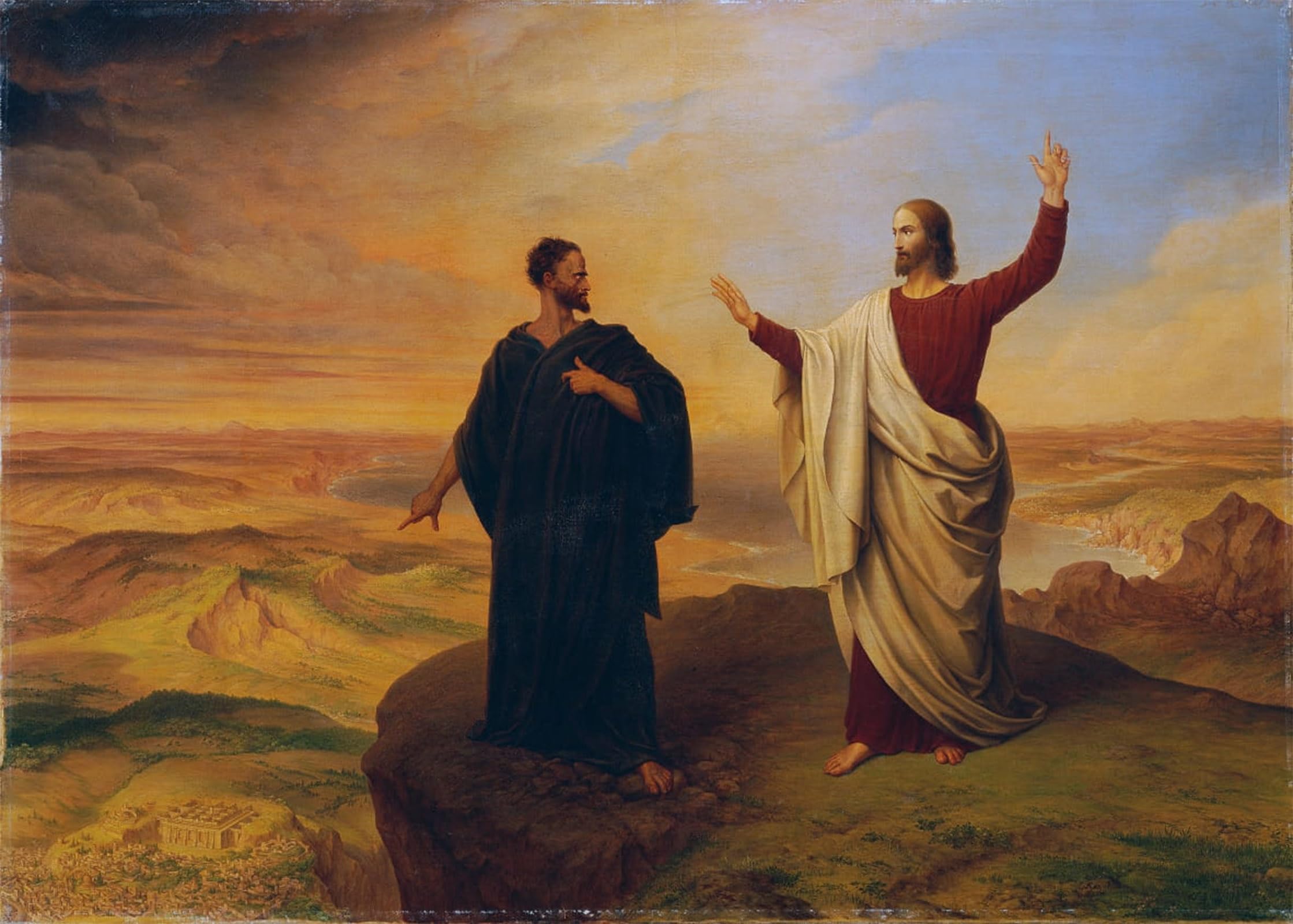 POSTERIIk Vintage Print Pop Art Landscape Artwork the Temptation of Christ by Ludwig Ferdinand Schnorr Von Carolsfeld Art Prints for Office Home Decor 60x90cm