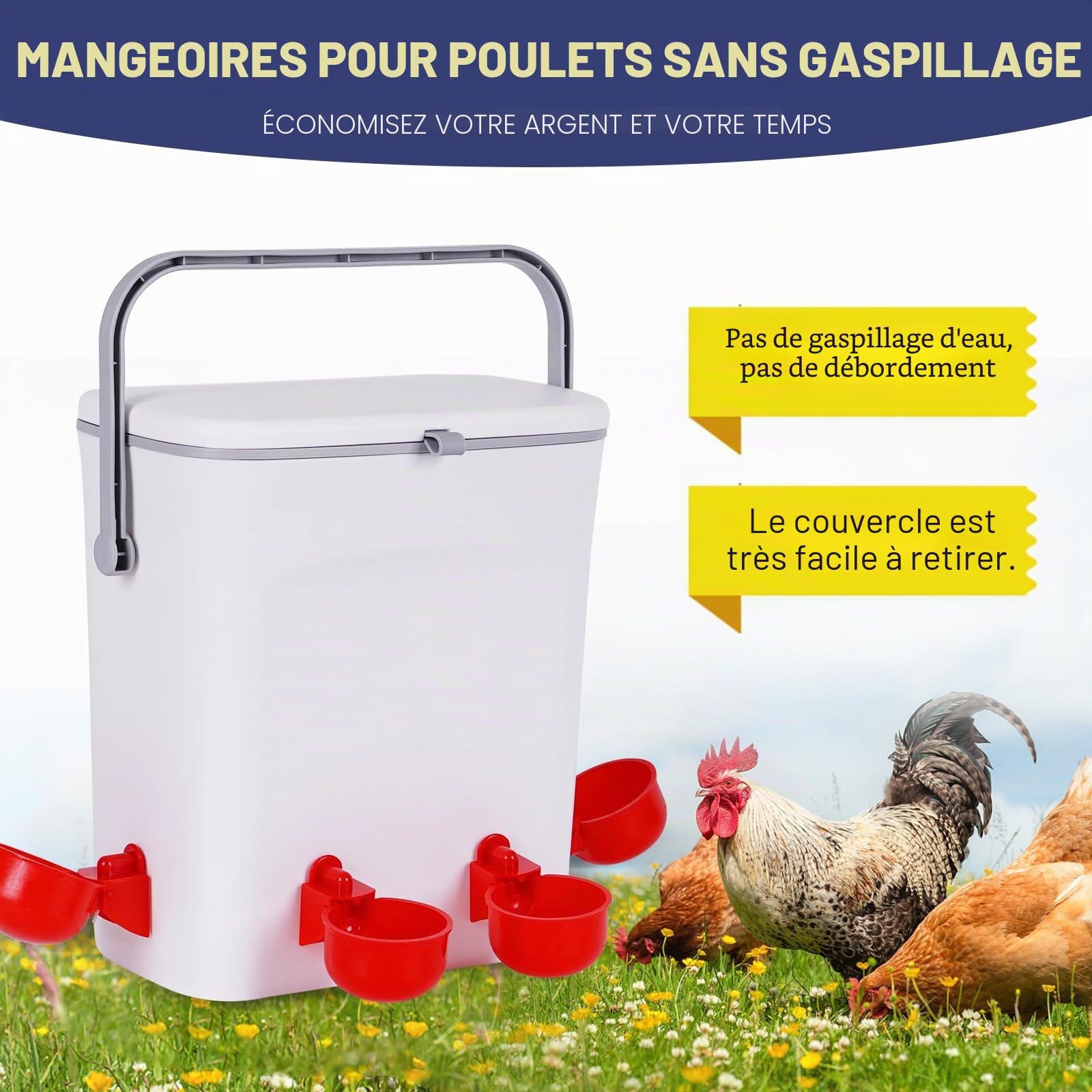 Volaille Automatique Abreuvoir 9L Distributeur Eau Poulet avec 4 pcs Abreuvoir Poule 100cm Tuyau Tressé Vanne à Bille RéGlable Abreuvoir pour Poussins Canards Oies Dindes Lapins Volailles