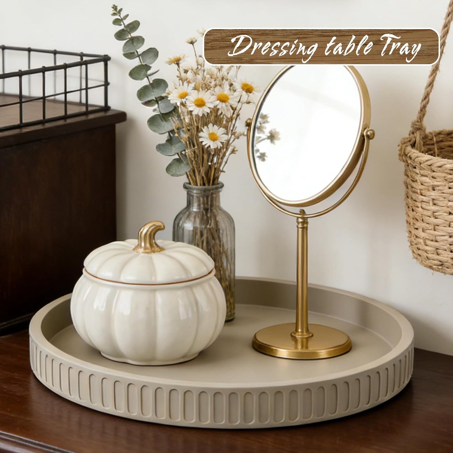 12in Decorative Tray for Coffee Table Tray Decor, Gray 100% Solid Concrete Decorative Round Tray for Kitchen, Living Room, Home Decor - Image 4