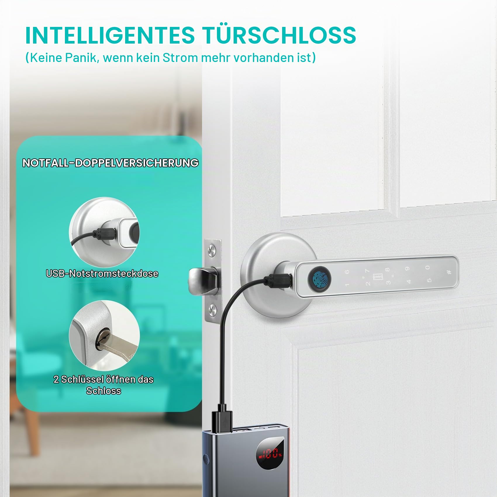 Smart Türschloss Fingerabdruck, Tastaturschloss mit Griff, Elektronisches Riegelschloss Per App Gesteuert, Code-Entriegelung/Touch, Intelligentes Türschloss für Haustür, Haus, Büro, Wohnung