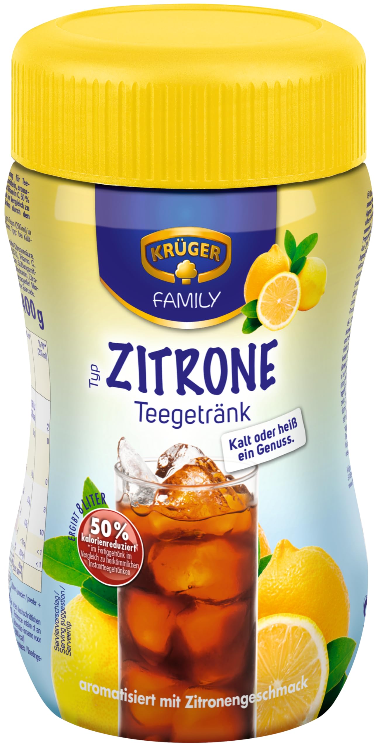 Krüger Teegetränk Zitrone, 8 Liter Ergiebigkeit (1 x 400 g Dose)