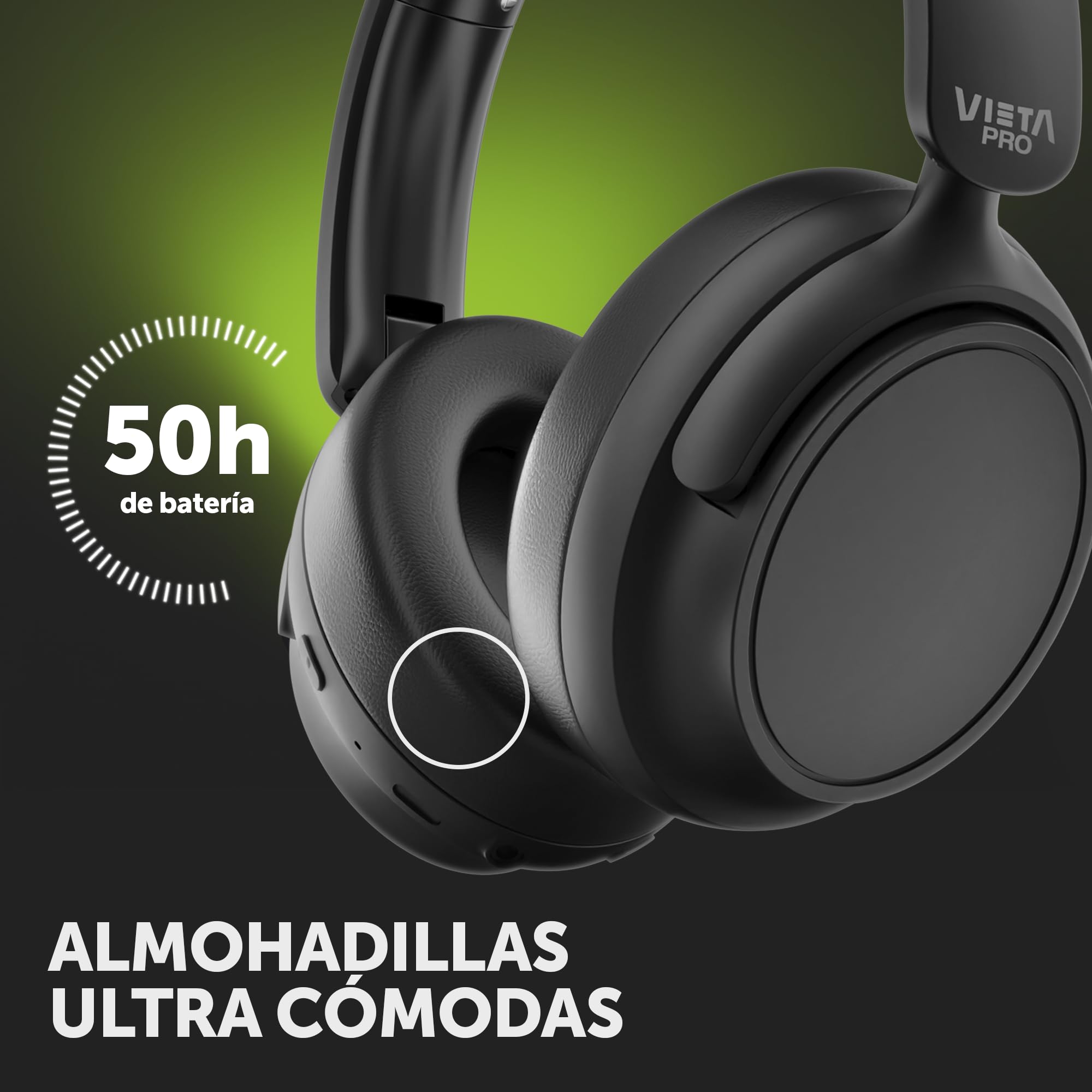 Vieta Pro Silence 4 Auriculares de Diadema Inalámbricos Bluetooth con Cancelación de Ruido Híbrida 35dB, 50h de Batería. Cascos Gaming con Micrófono Plegables, USB-C