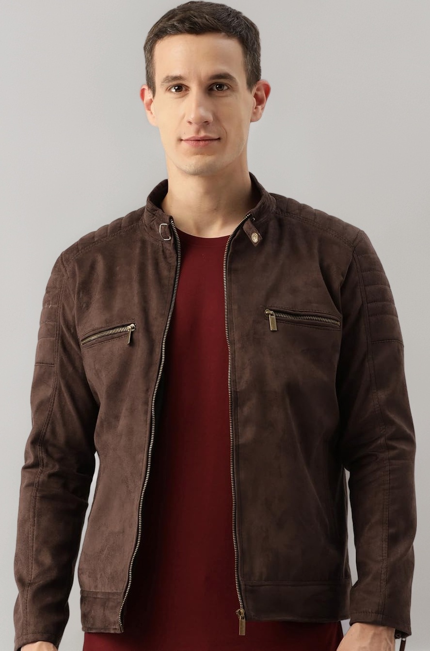 Coffee-Colored Suede Jacket For Men's