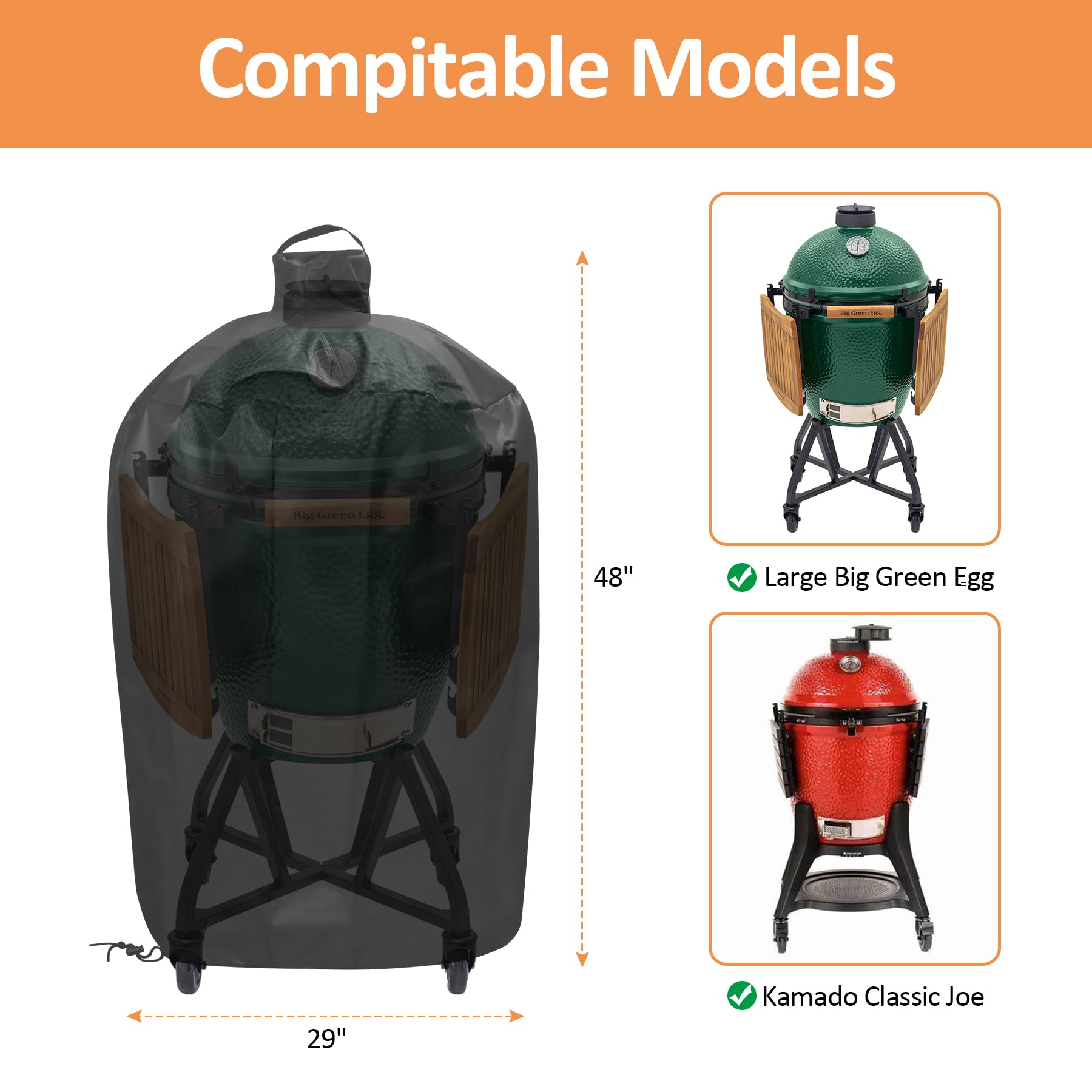 Copertura per griglia grande Big Green Egg e Kamado Classic Joe griglia in ceramica, diametro 73 cm, impermeabile, copertura completa, accessori per barbecue all'aperto