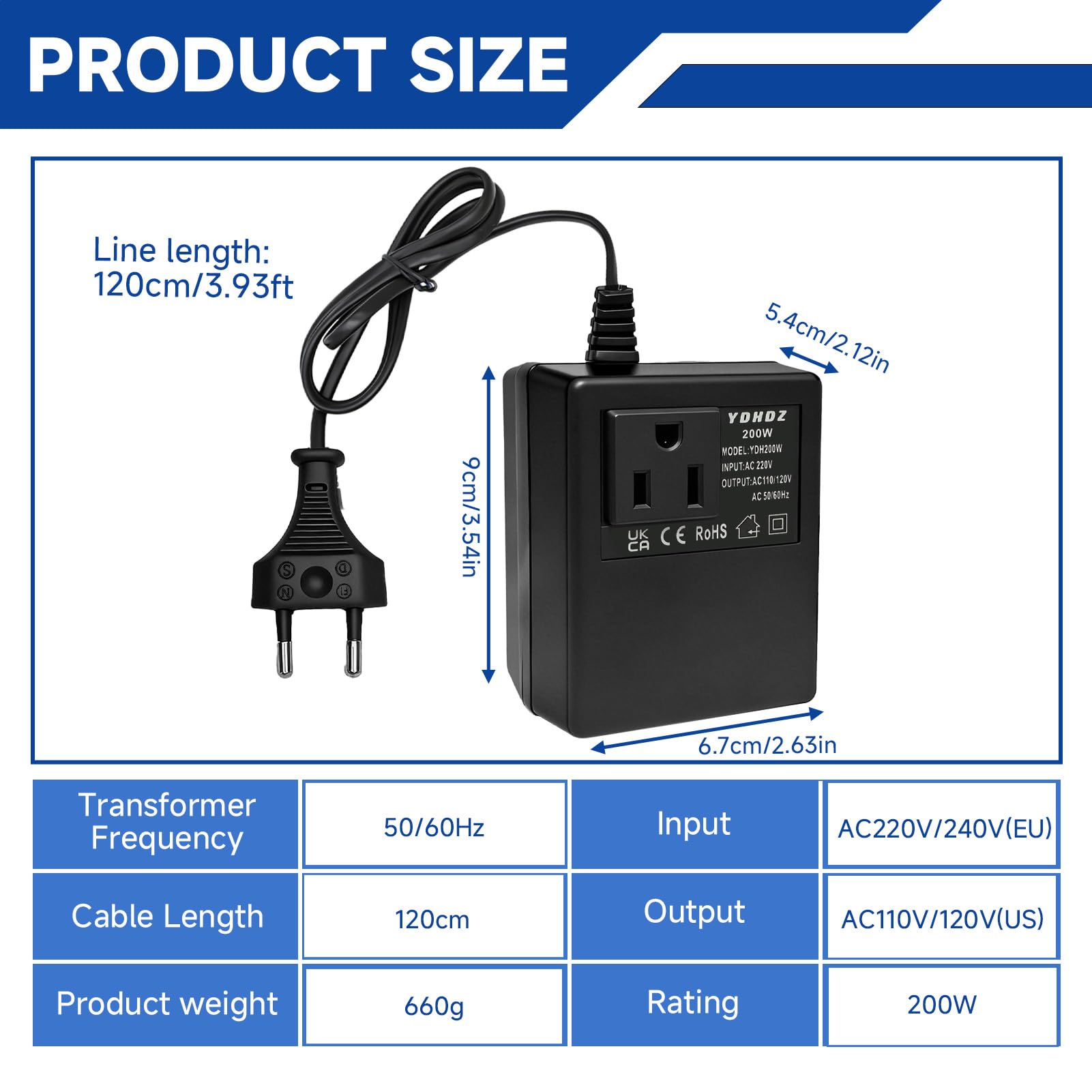 200W Convertisseur de Tension 220 V à 110V Transformateur de puissance EU vers US Adaptateur Prise de Voyage Pour Japon, USA, Canada petits appareils