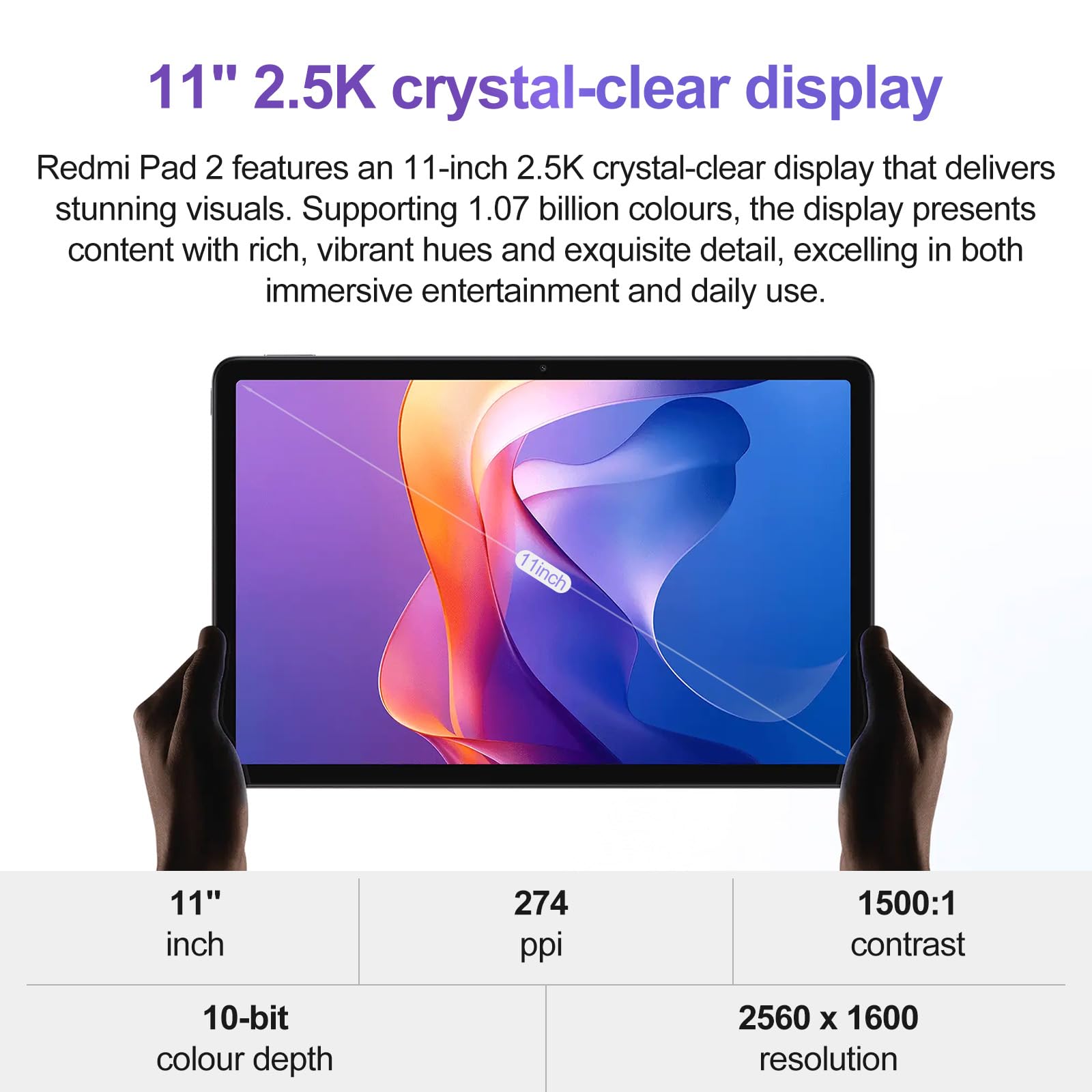 XIAOMI Redmi Pad 2 - Tablette avec Écran 11" 2.5K 90Hz, 128GB + 4GB RAM, MediaTek G100-Ultra, Batterie 9000 mAh, Dolby Atmos, HyperOS (Gris, 4+128GB)