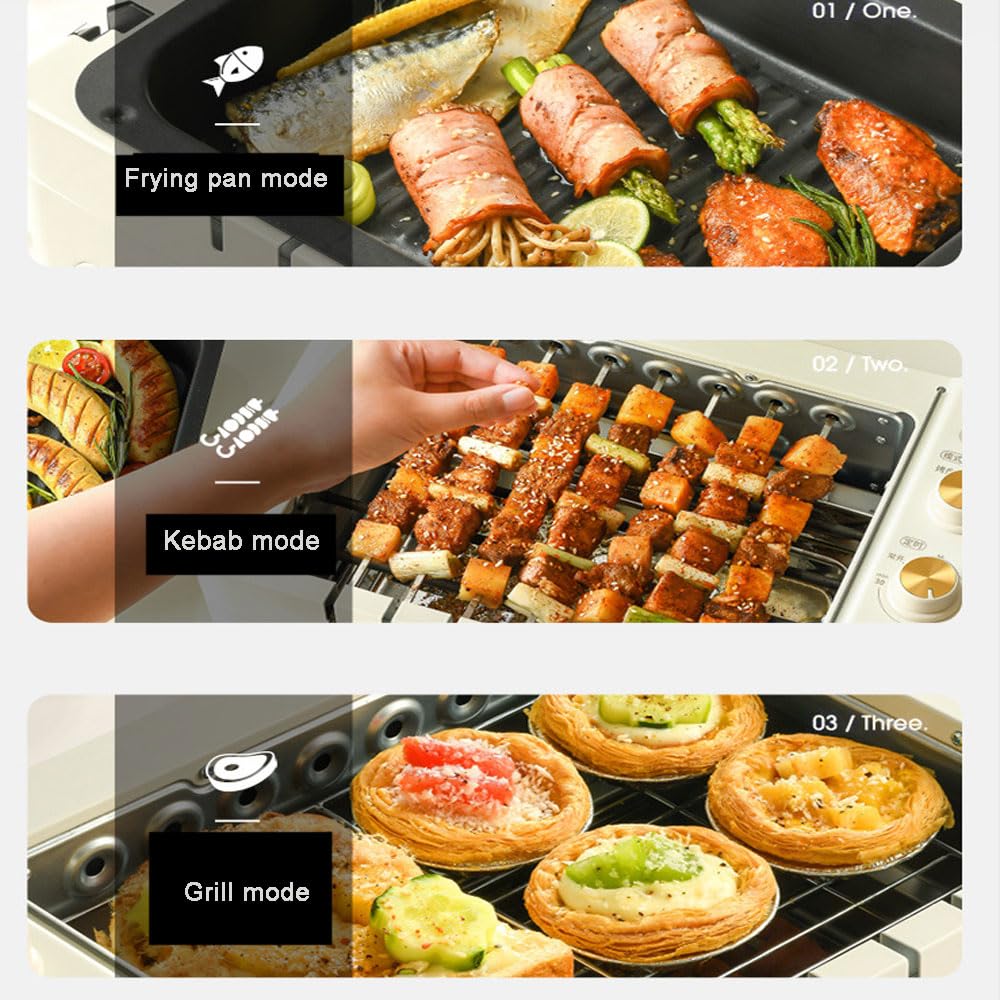 JOSBY Macchina per Kebab da 1000 W, Macchina per Spiedini Senza Fumo Antiaderente a Doppio Strato per Uso Domestico, Griglia per Barbecue Elettrica con Rotazione Automatica a 360°, Design Staccabile