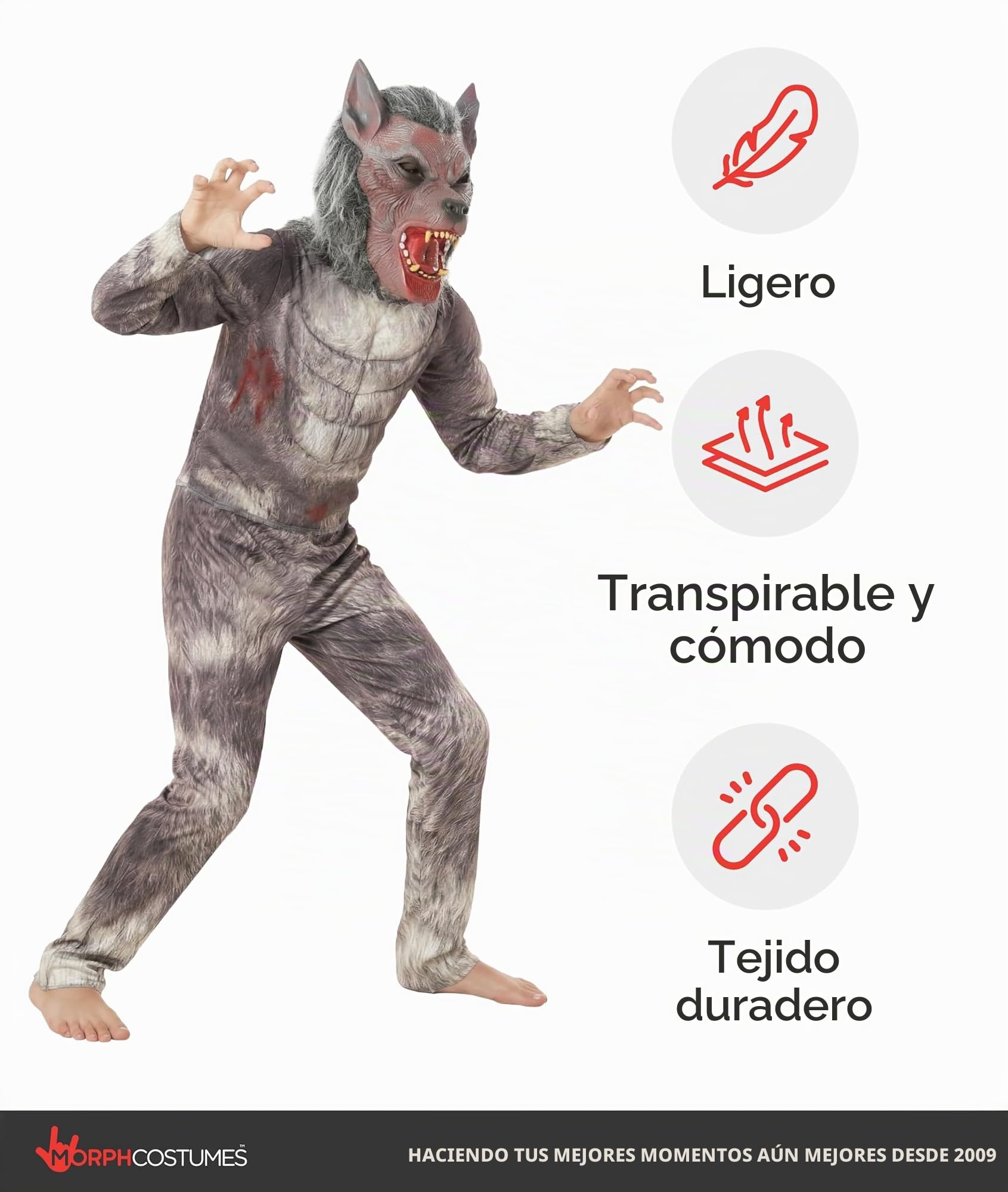 Morph Disfraz Lobo Niño, Disfraz Hombre Lobo Halloween Niño