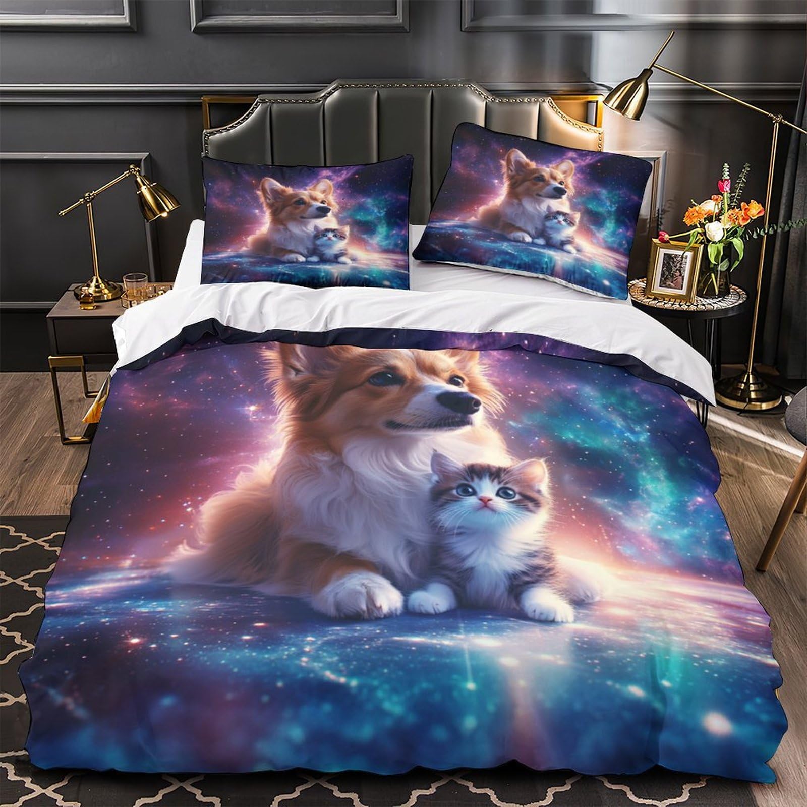 Housse de couette 3 pièces motif animal 3D avec fermeture éclair 220x240