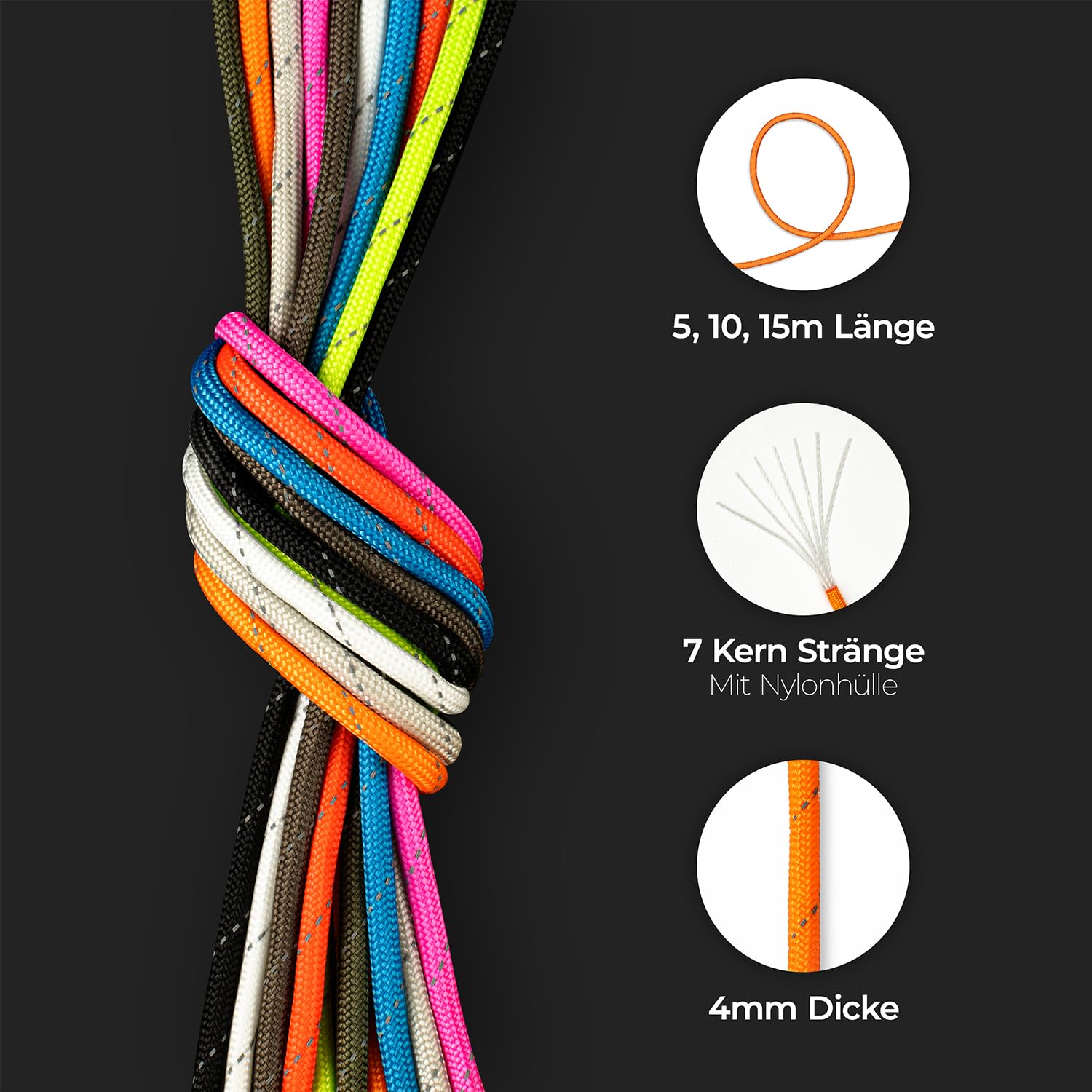 NOWA AMZoutdoor® 4mm odblaskowa linka Paracord 550 | Odblaskowa linka Paracord | Sprzęt outdoorowy | Kemping outdoorowy | Linki Paracord (Oliwkowo-zielona/kamuflaż odblaskowy, 5 metrów)