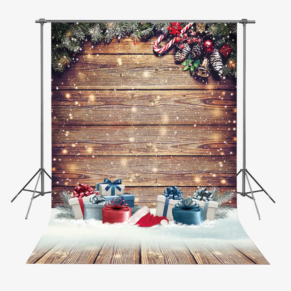 5X7FT Christmas Wooden Board Pine Branch Photo Background Xmas Gift Children Holiday Party Decorations Photography Backdrops Polyester Supplies