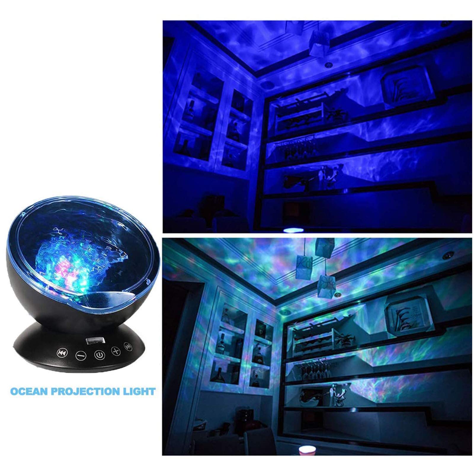 Lámpara De Proyector Ocean, Luces De Atmósfera De Luz Nocturna LED con Altavoz De Música/Control Remoto para Dormitorio De Niños, Sala De Estar, Fiesta, Cumpleaños,Negro