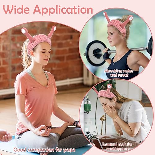 Miniatura 5 de Nakraly Juego de 3 diademas y muñequeras de spa de caracol, diademas de maquillaje para lavar la cara, diademas para el cuidado de la piel con