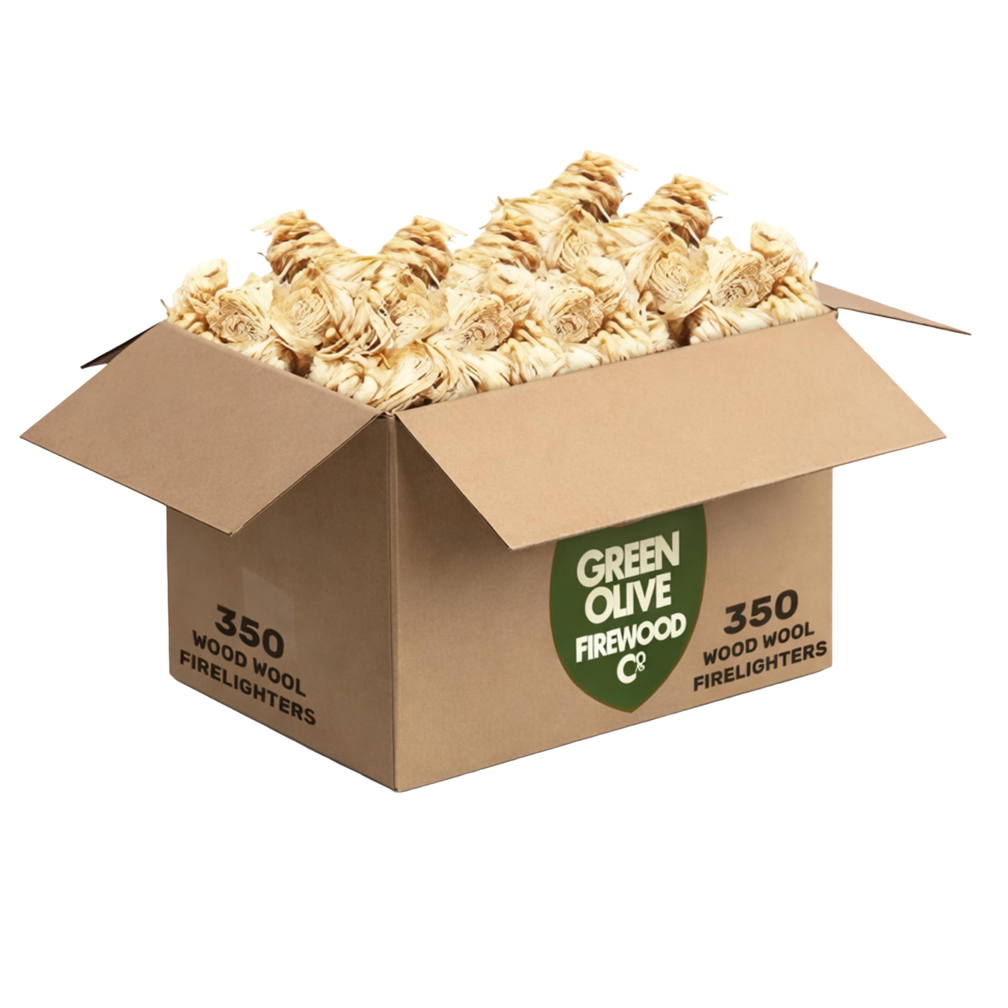 Green Olive Firewood Company - 350 accendifuoco naturali per bruciatori a legna, stufe, forni per pizza, accendifuoco in lana ecologica per accendere barbecue a carbone, campeggio, caminetti